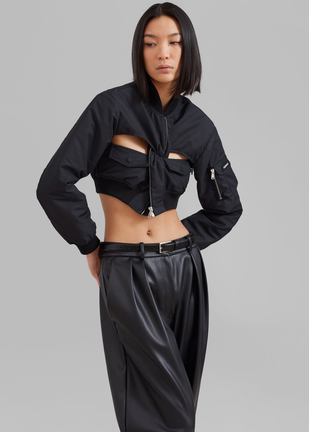 Coperni Cut-Out Cropped Bomber Jacket - Black - 4