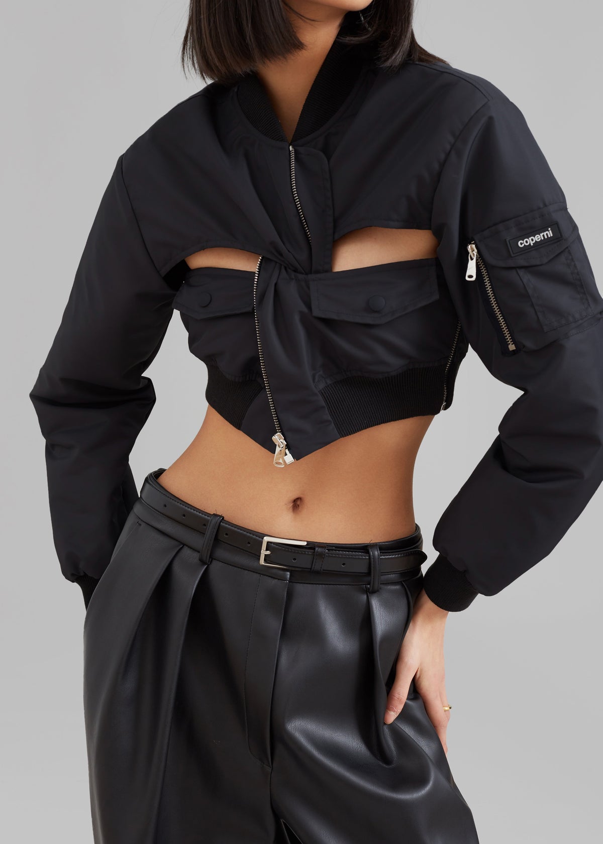 Coperni Cut-Out Cropped Bomber Jacket - Black - 2