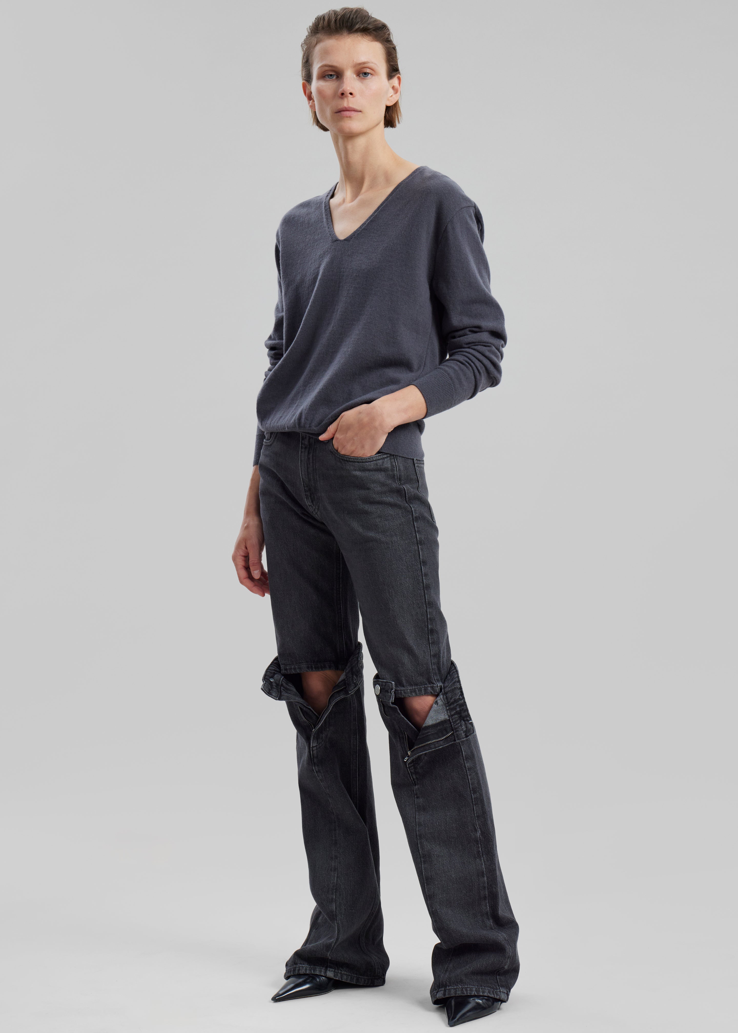 Coperni Open Knee Jeans - Washed Black - 5