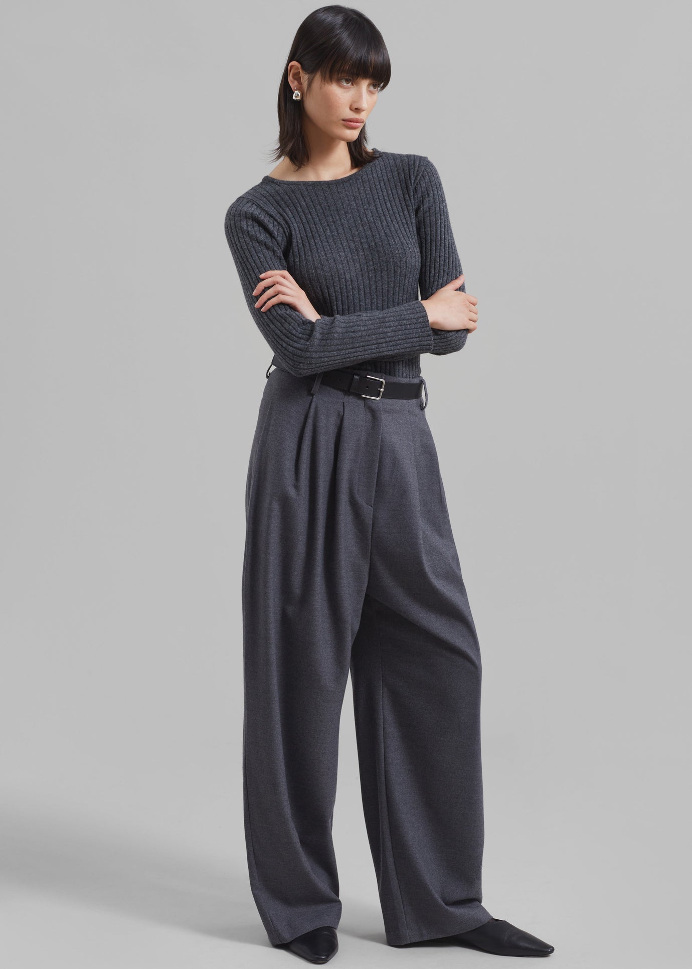Cora Ribbed Sweater - Charcoal - 1