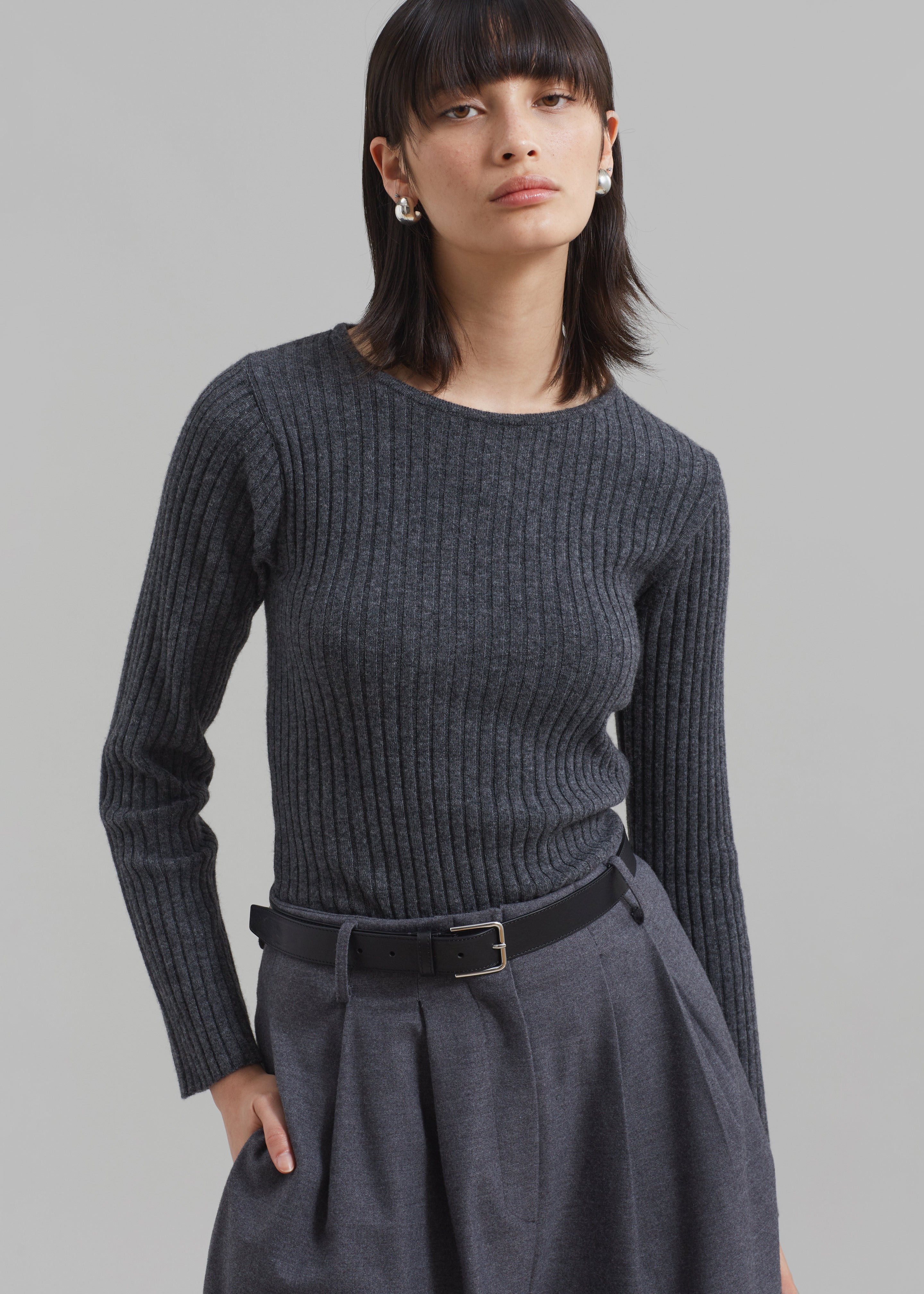 Cora Ribbed Sweater - Charcoal - 1