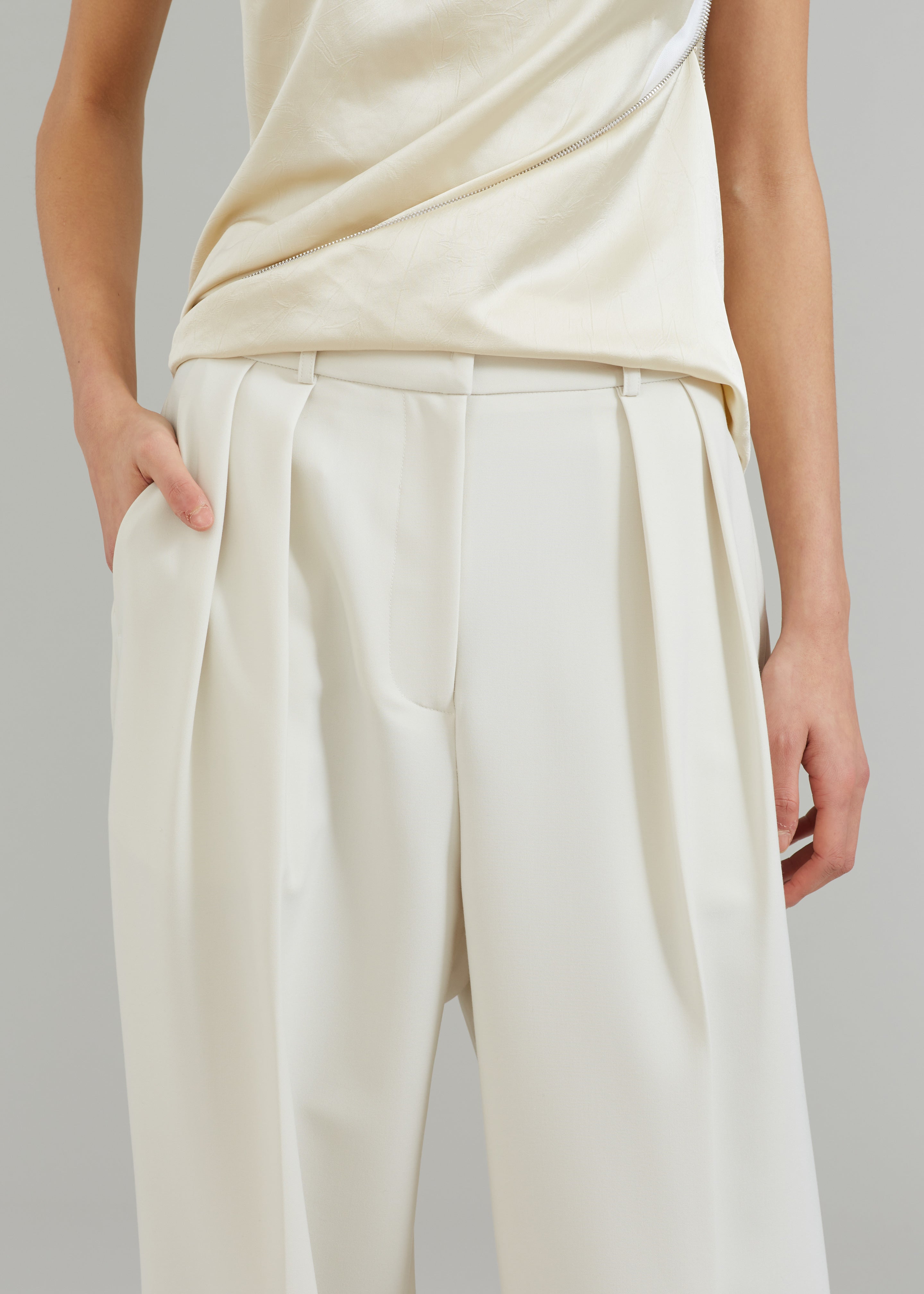 Corrin Pleated Trousers - Ivory - 5
