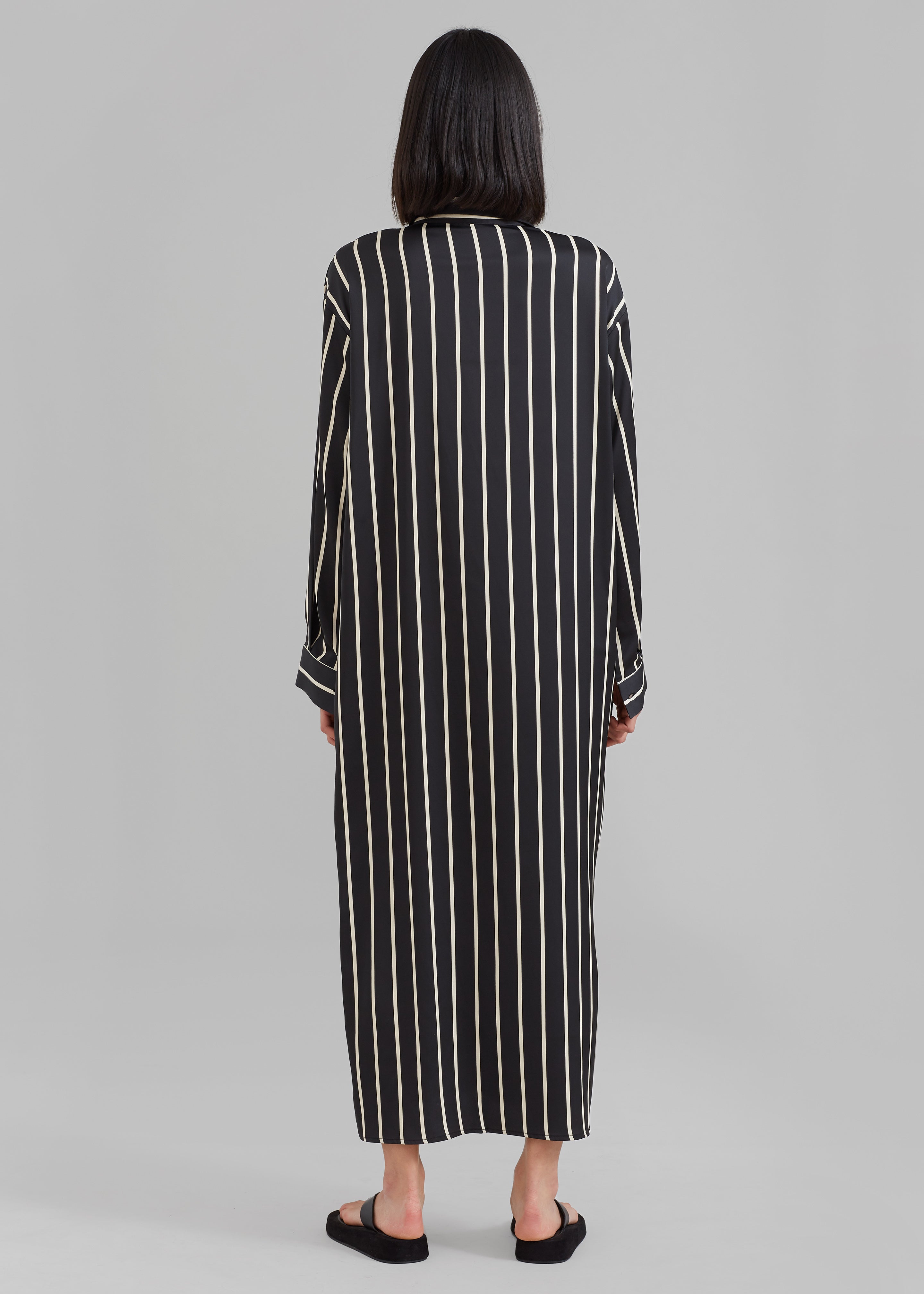 Cala Satin Shirt Dress - Beige Stripe - 7