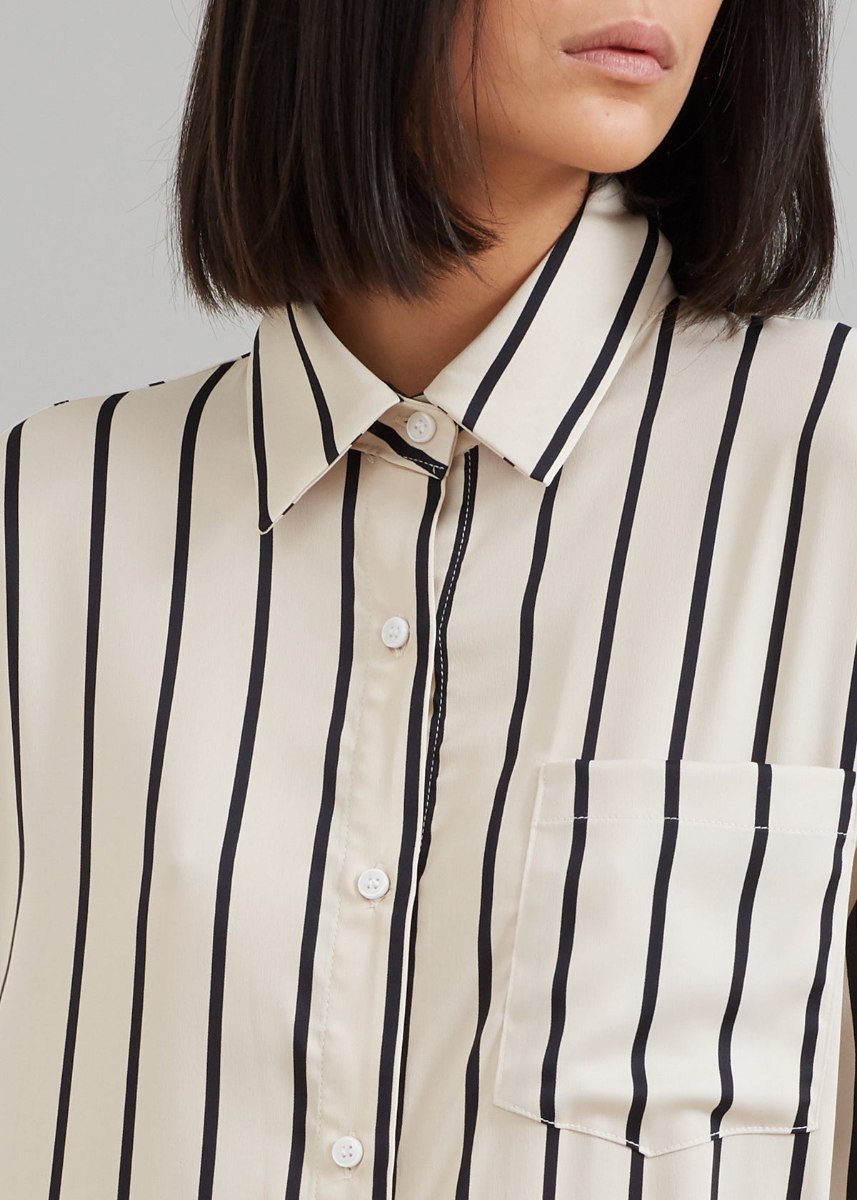 Cala Satin Shirt Dress - Black Stripe - 6