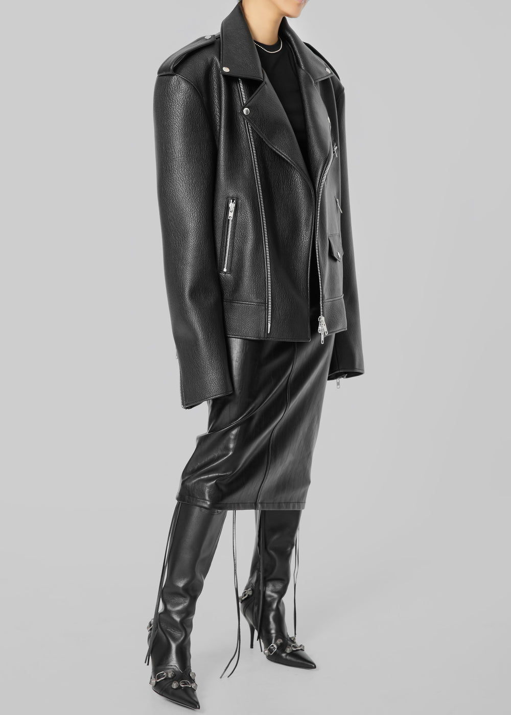 Chicago Oversized Biker Jacket - Black - 1