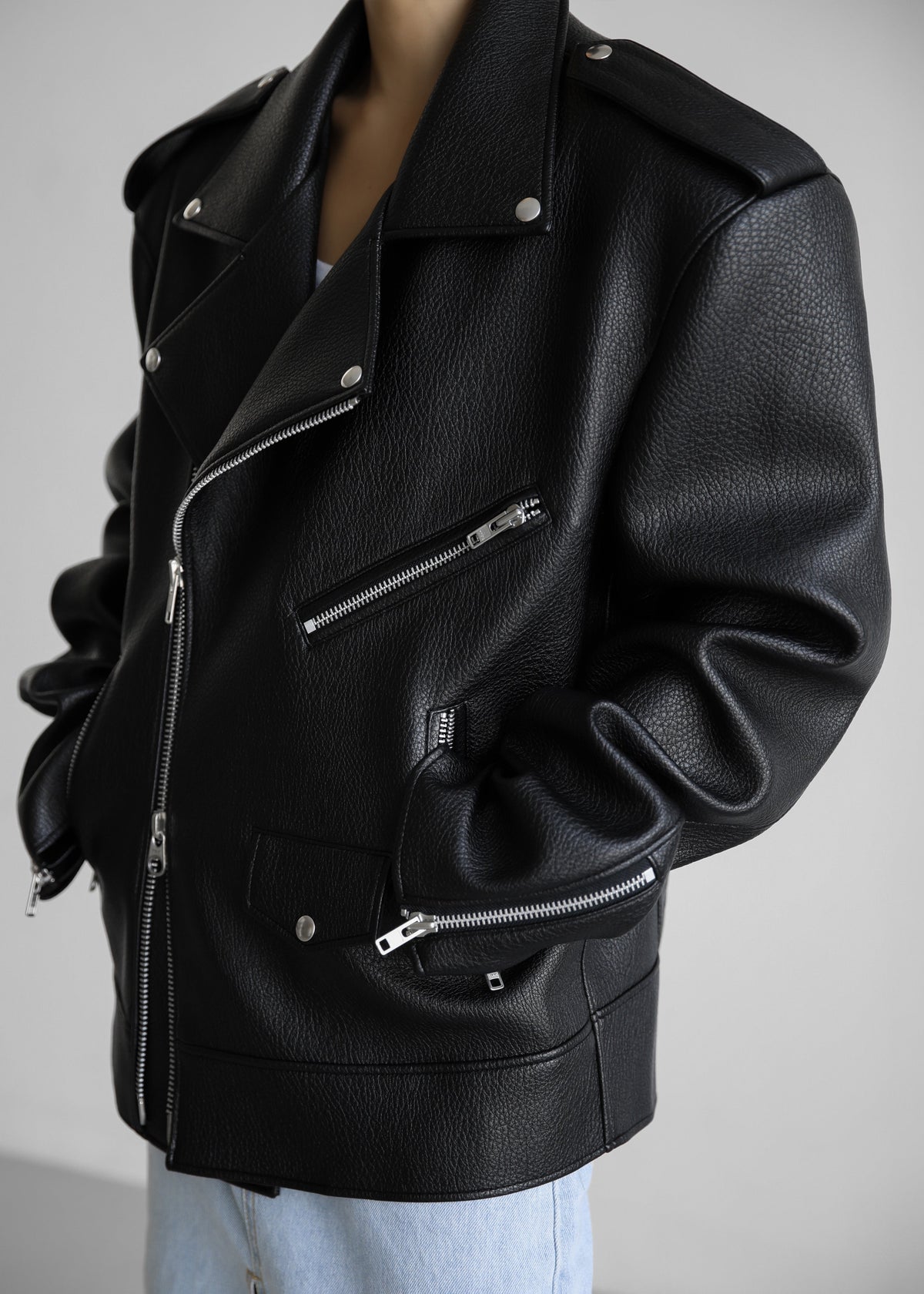 Chicago Oversized Biker Jacket - Black - 9