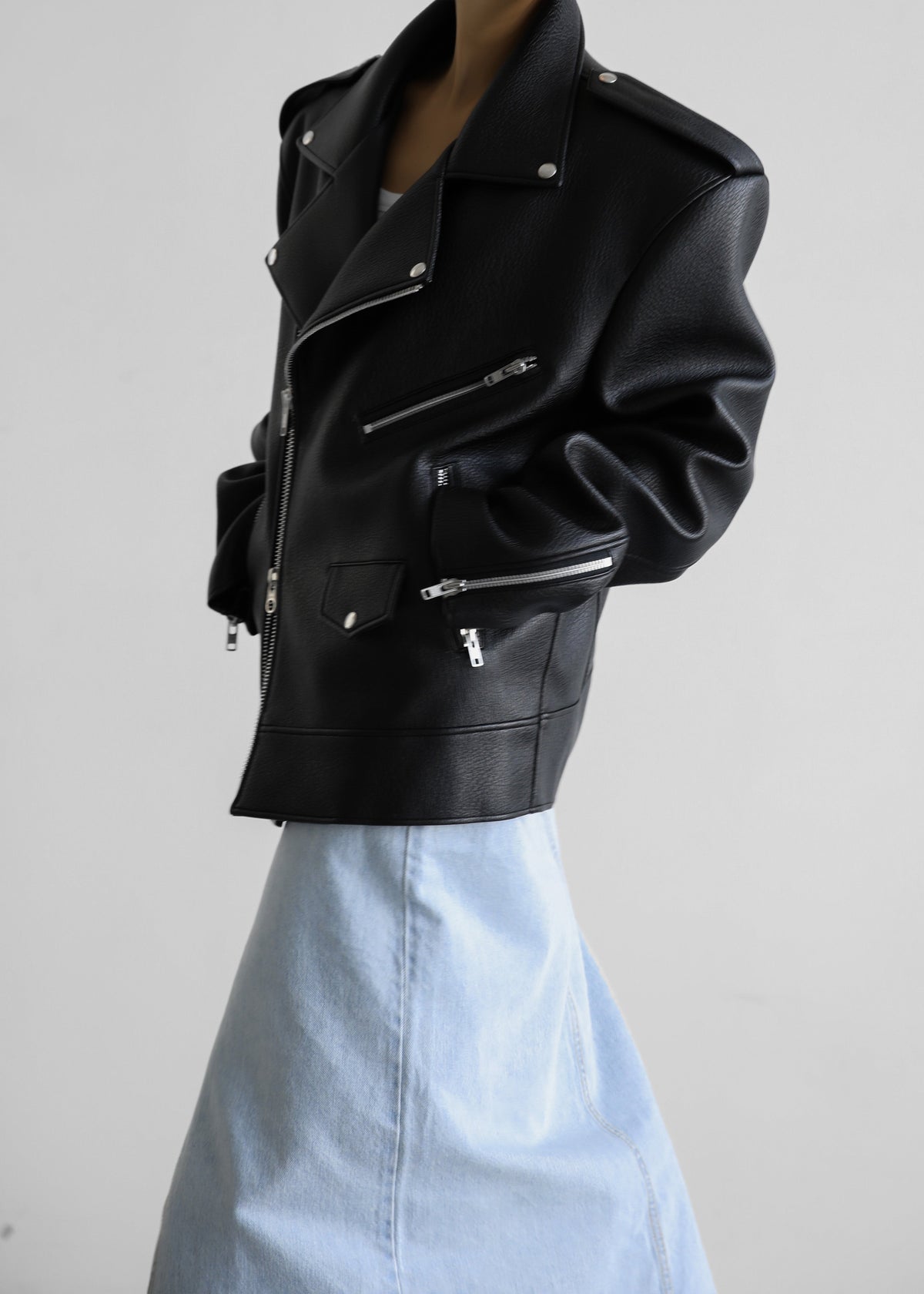 Chicago Oversized Biker Jacket - Black - 11