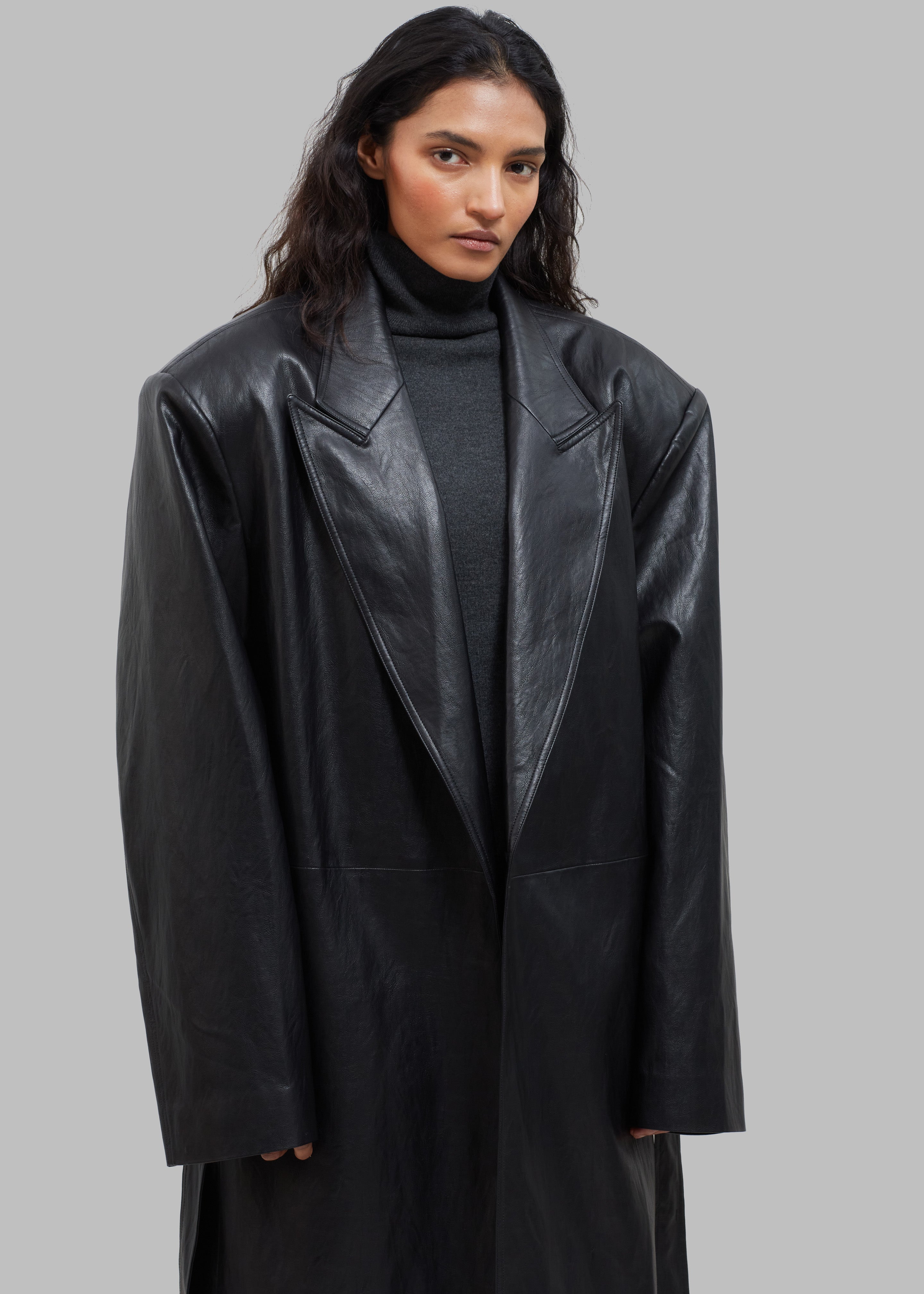 Connie Faux Leather Belted Trench Coat - Black - 10