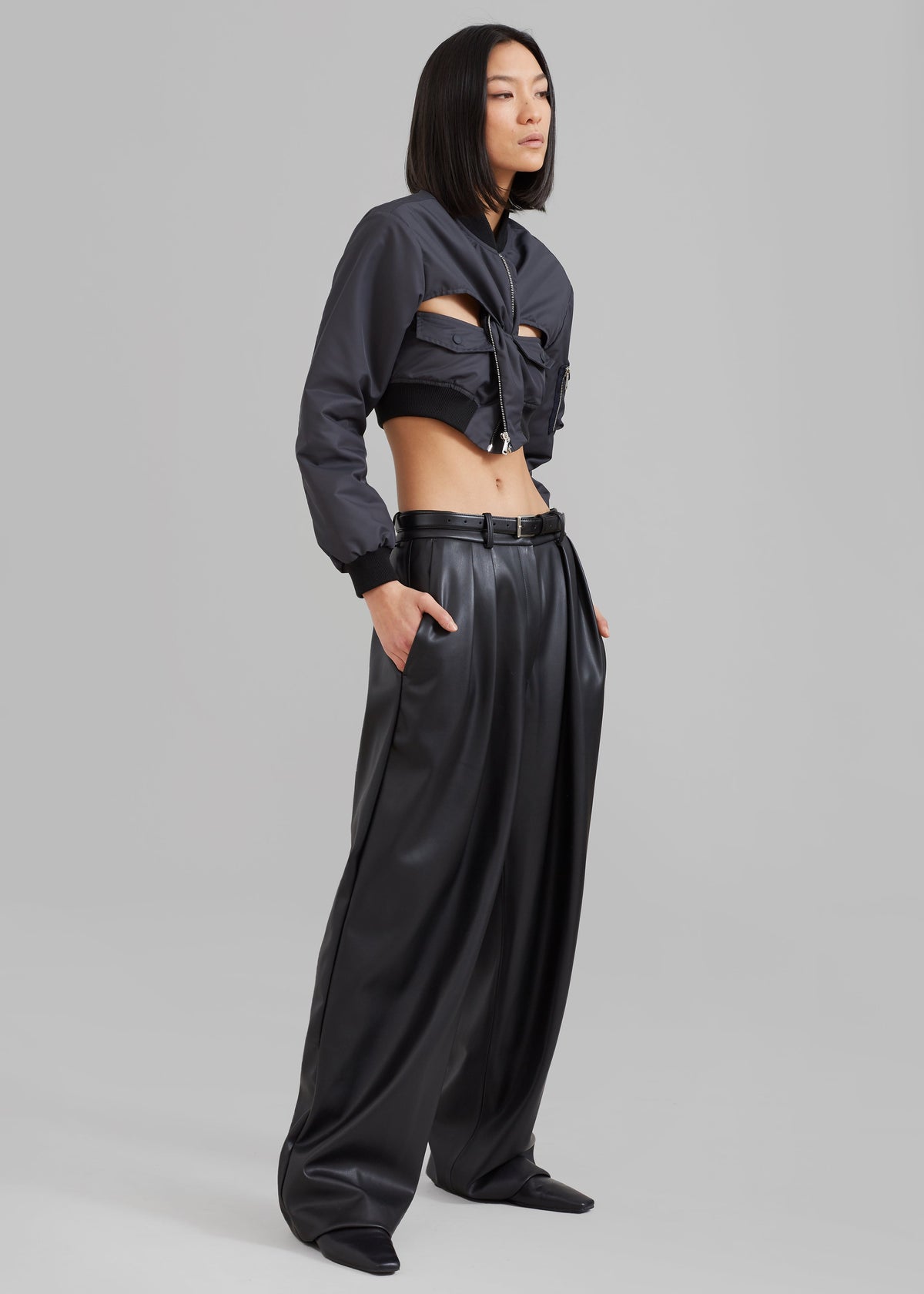 Coperni Cut-Out Cropped Bomber Jacket - Concrete - 5