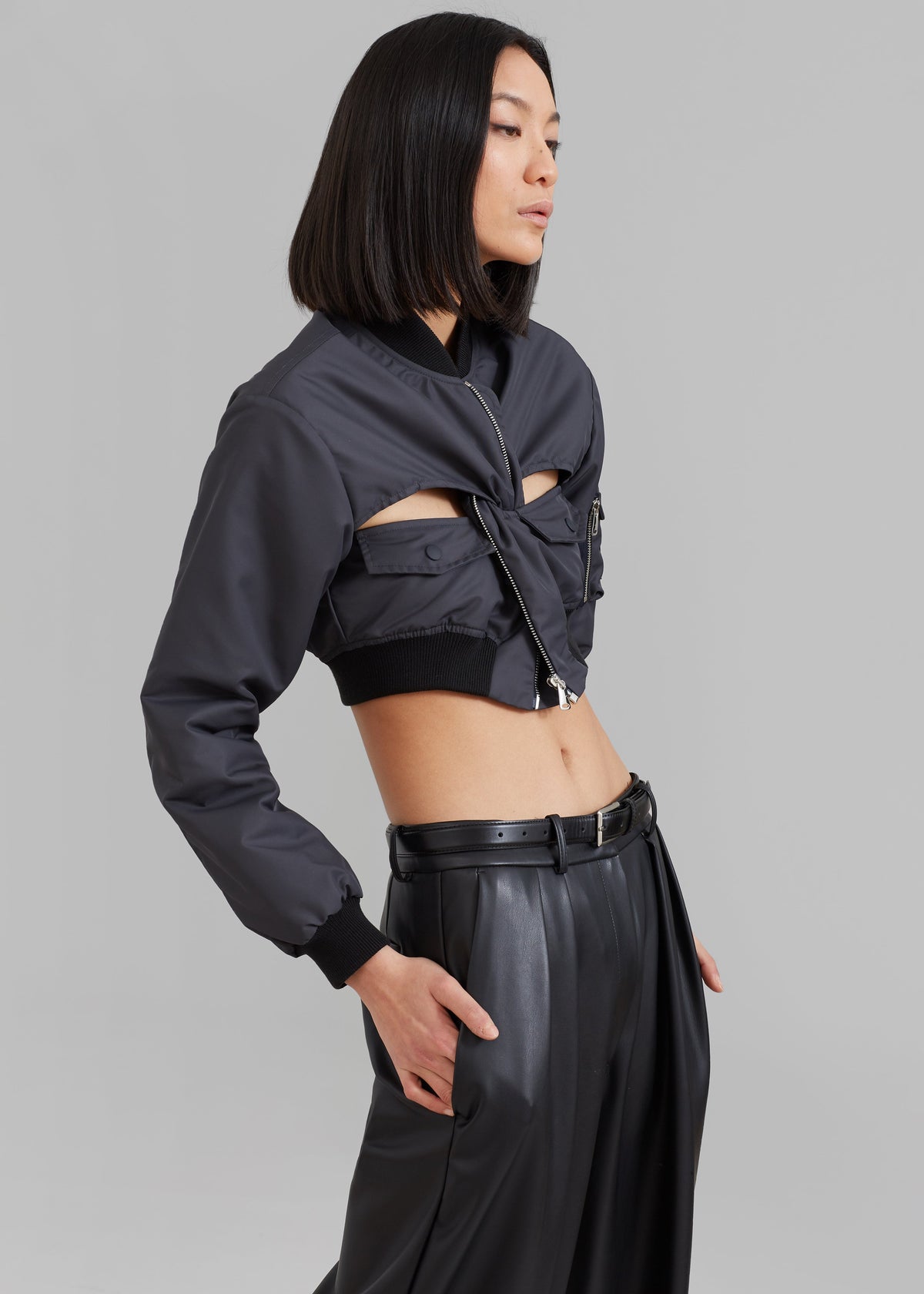 Coperni Cut-Out Cropped Bomber Jacket - Concrete - 4