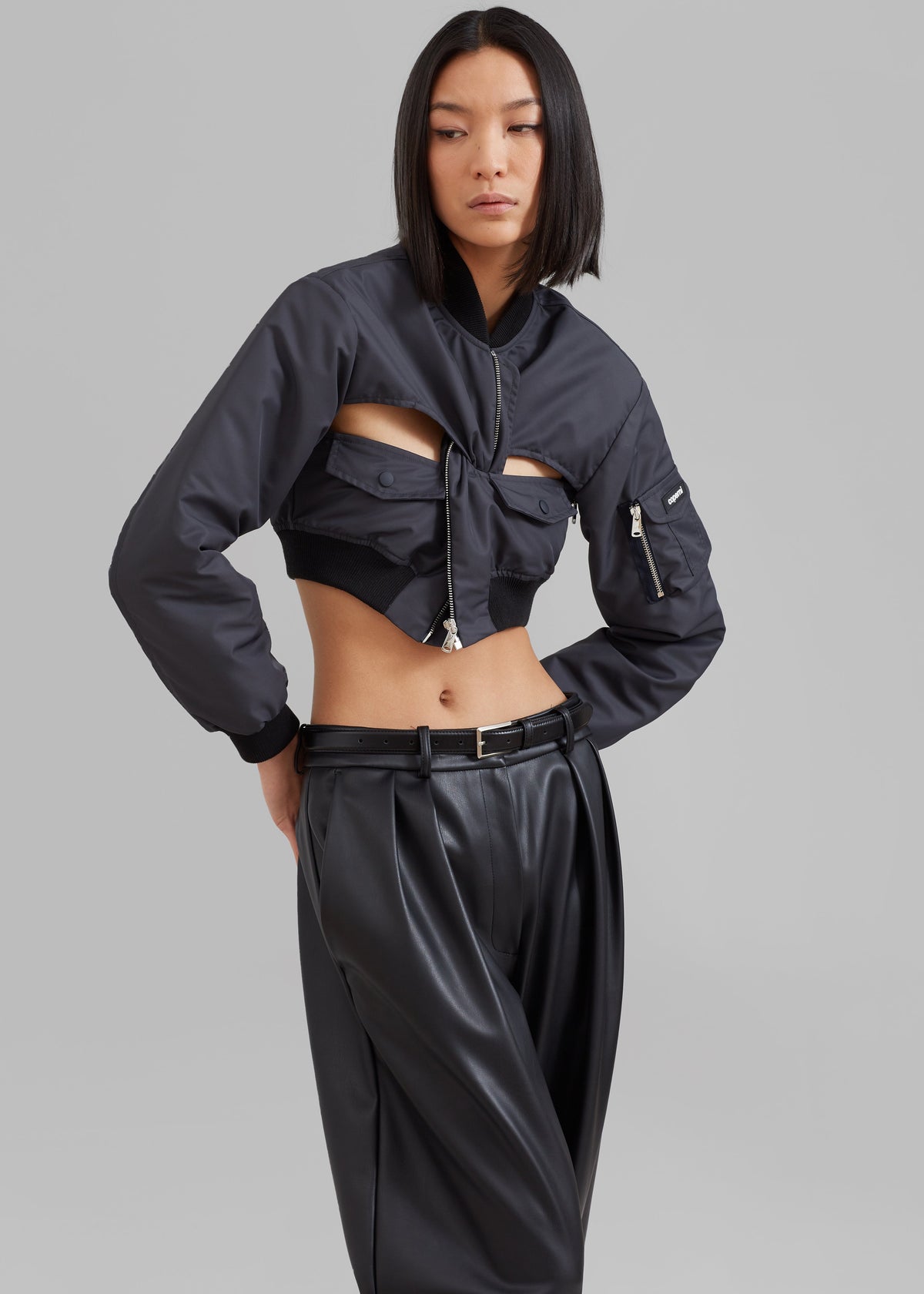 Coperni Cut-Out Cropped Bomber Jacket - Concrete - 2