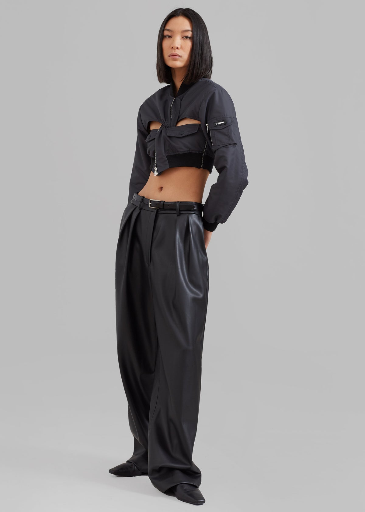 Coperni Cut-Out Cropped Bomber Jacket - Concrete - 1