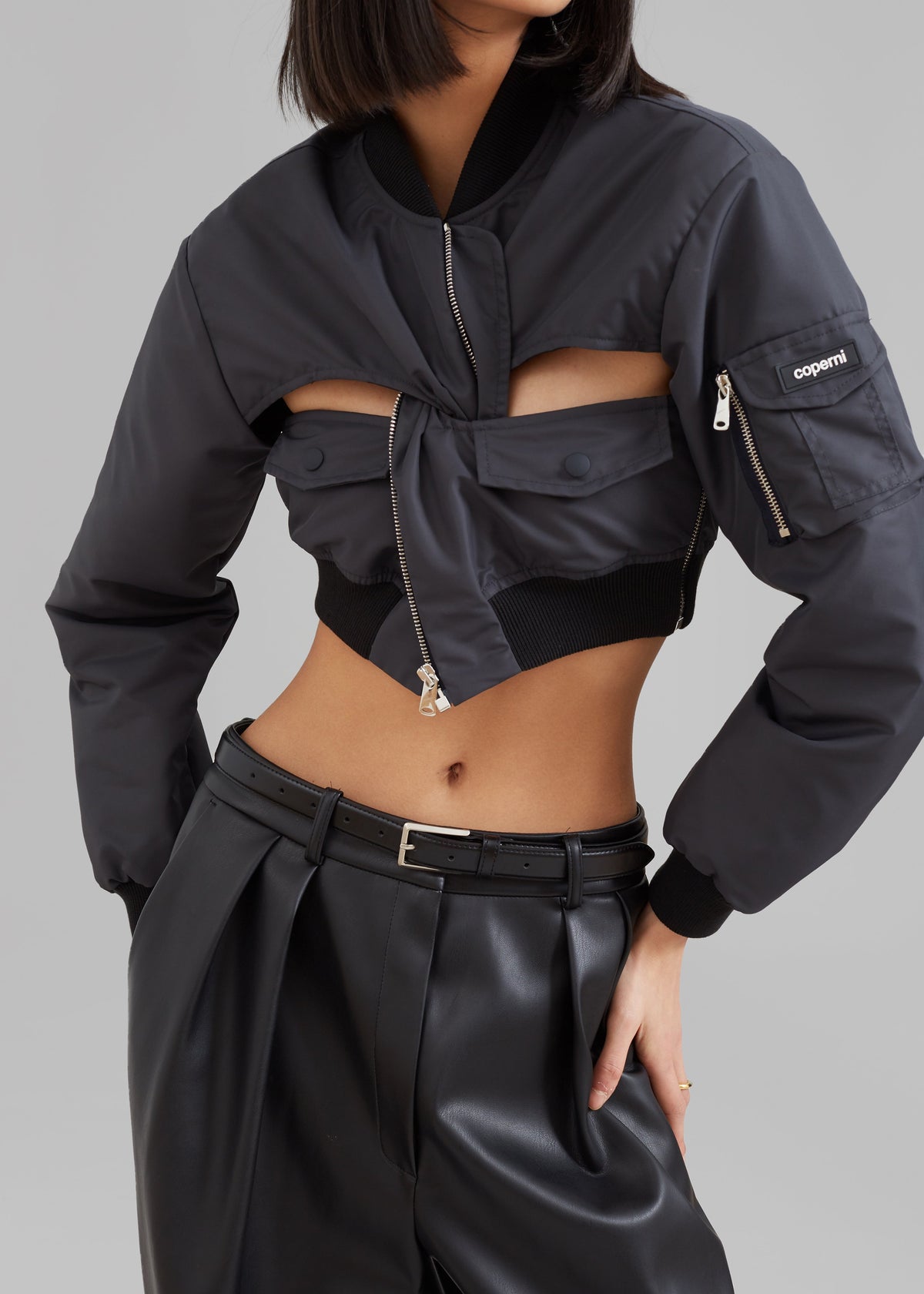 Coperni Cut-Out Cropped Bomber Jacket - Concrete - 3