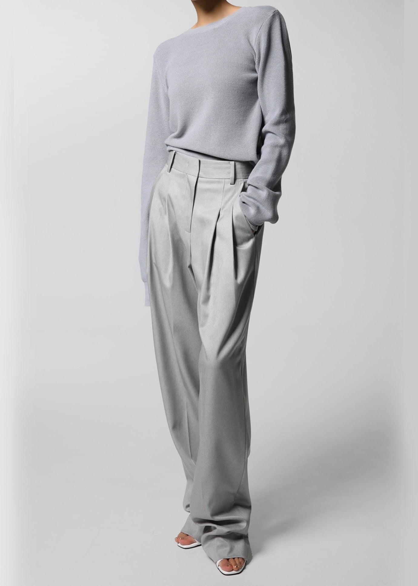 Darcey Twisted Knit Top - Light Grey - 1