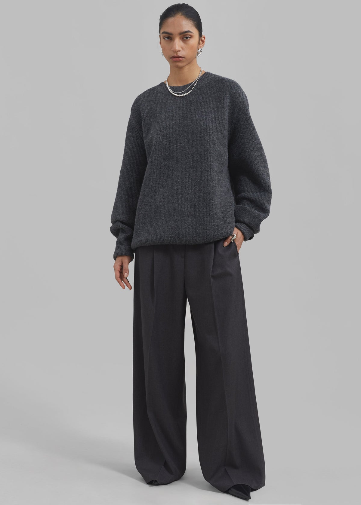 Dariel Pleated Trousers - Charcoal - 1