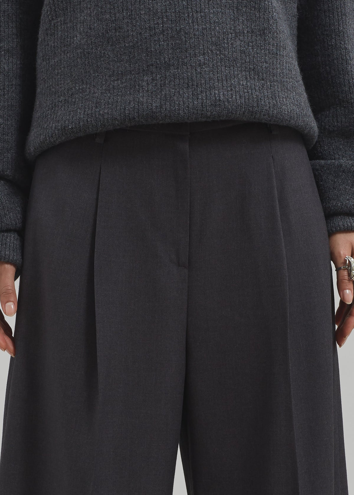 Dariel Pleated Trousers - Charcoal - 3