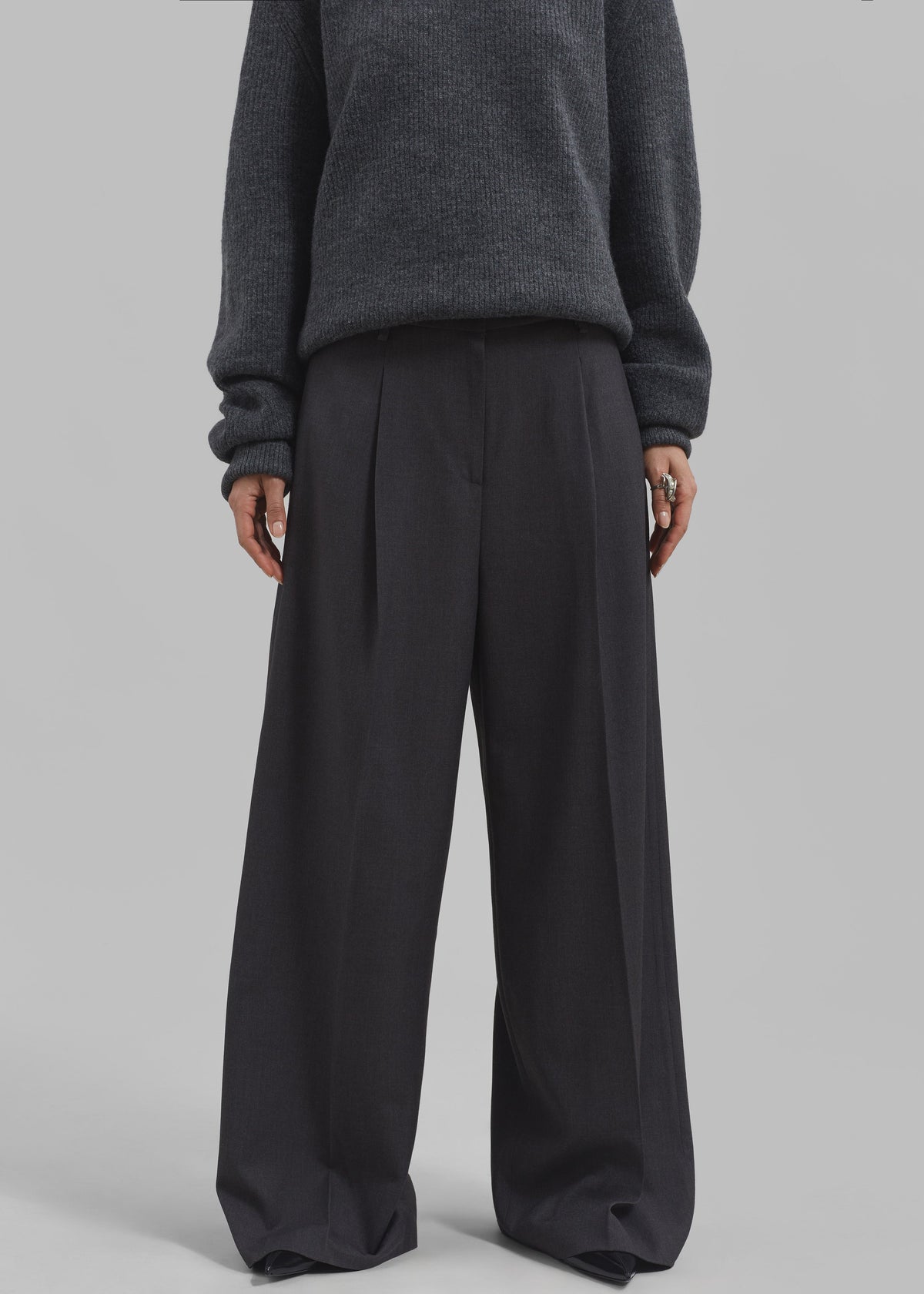 Dariel Pleated Trousers - Charcoal - 2