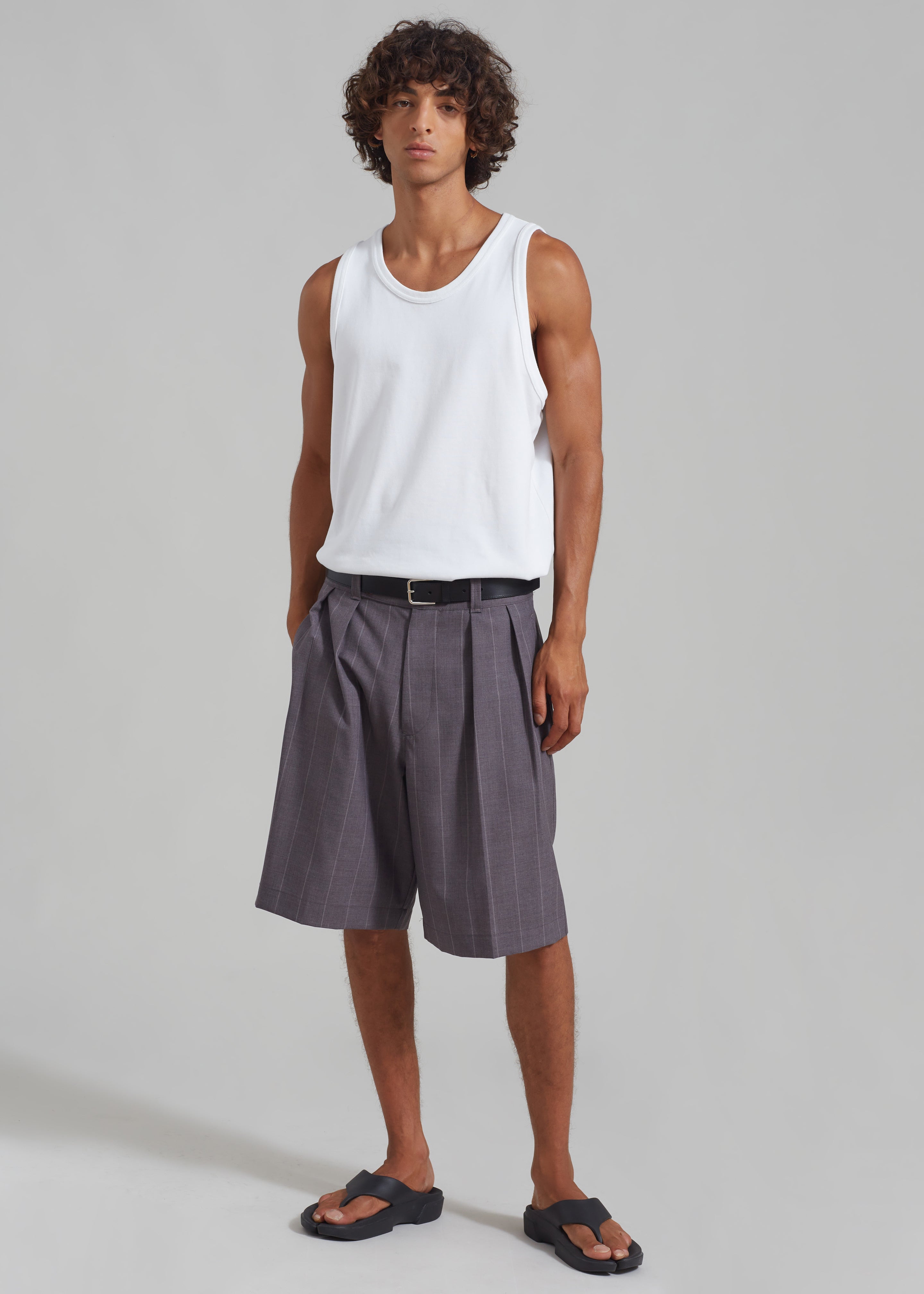 Dash Pleated Bermuda Shorts - Grey Stripe - 1