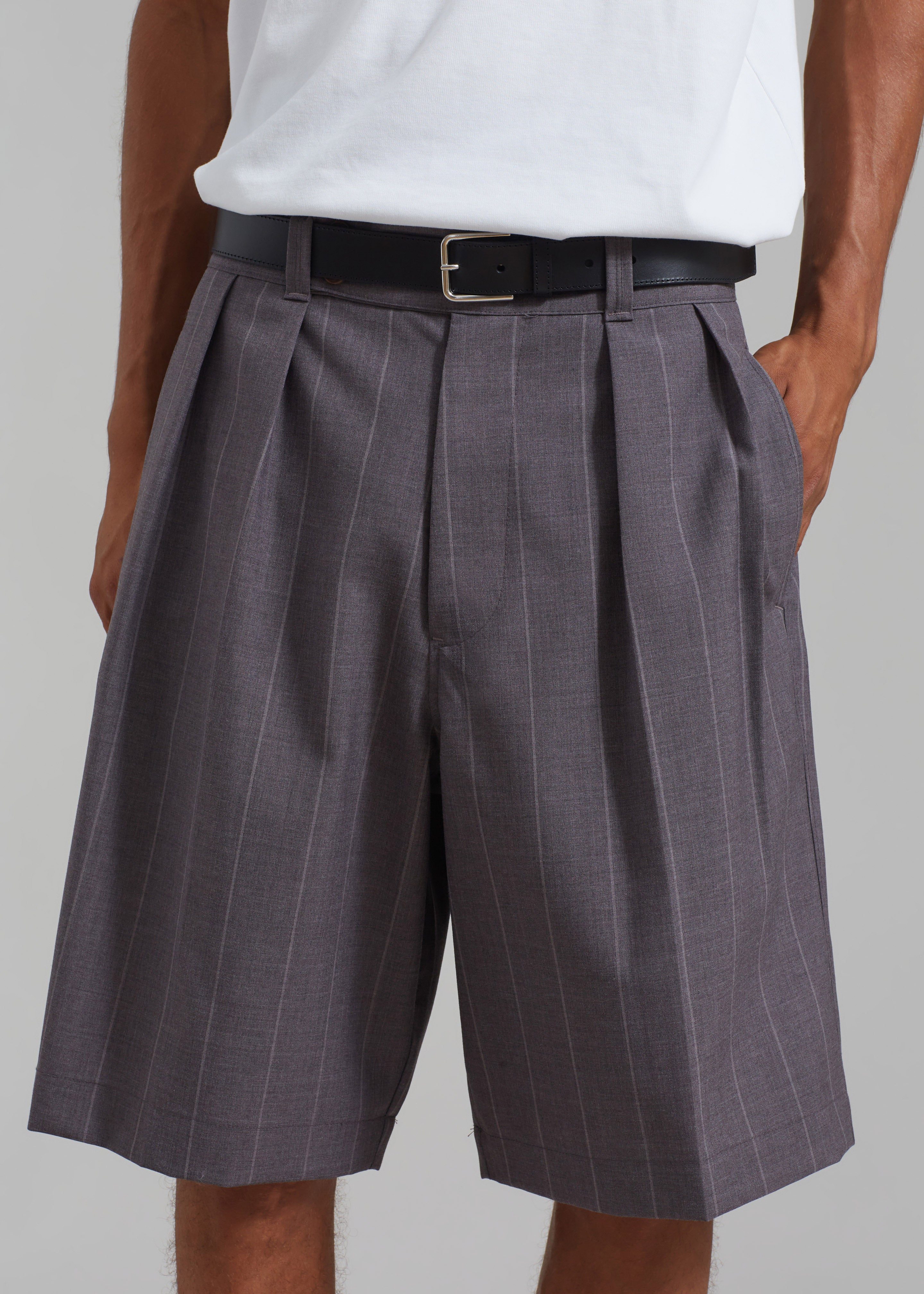 Dash Pleated Bermuda Shorts - Grey Stripe - 3