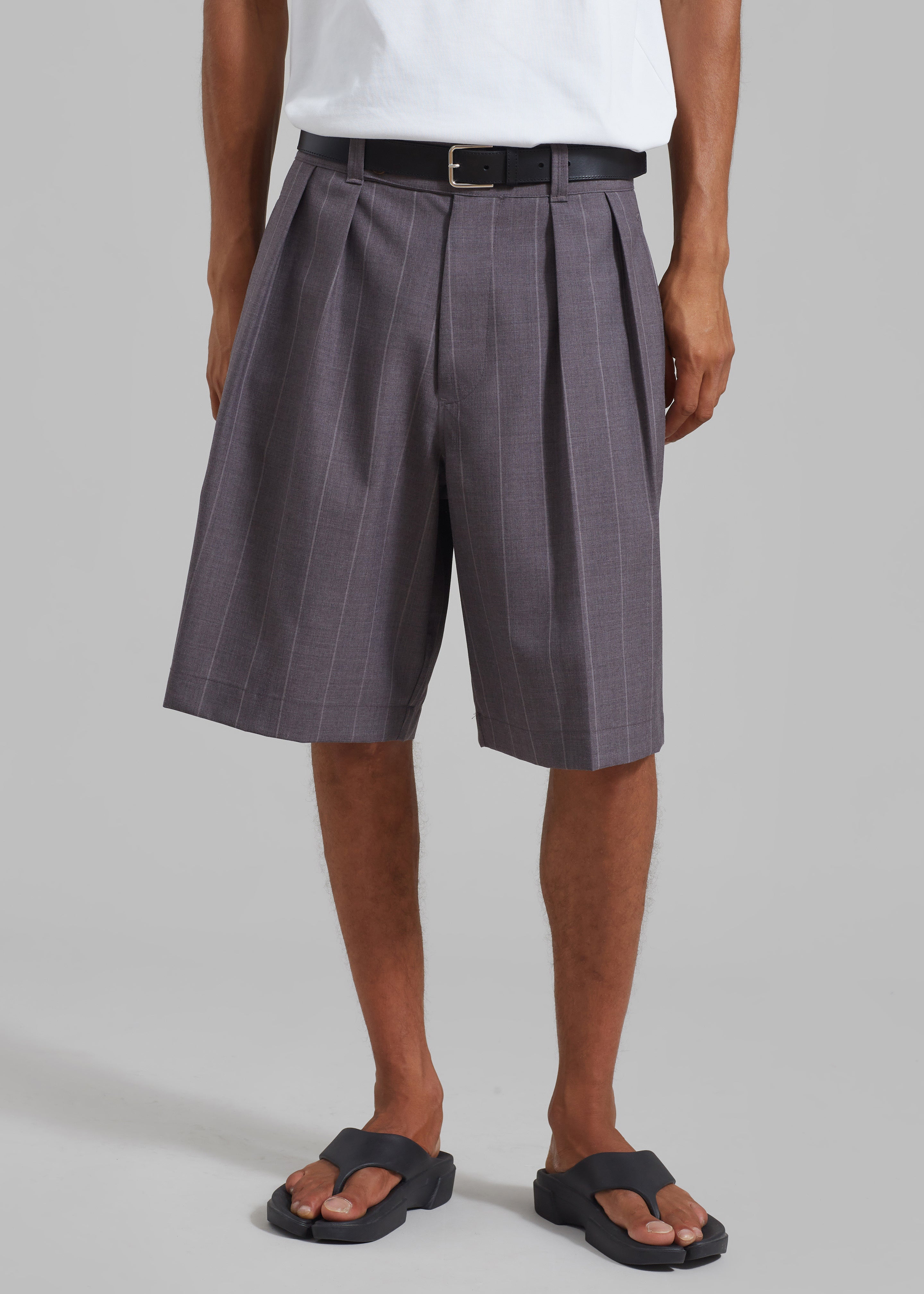 Dash Pleated Bermuda Shorts - Grey Stripe - 2