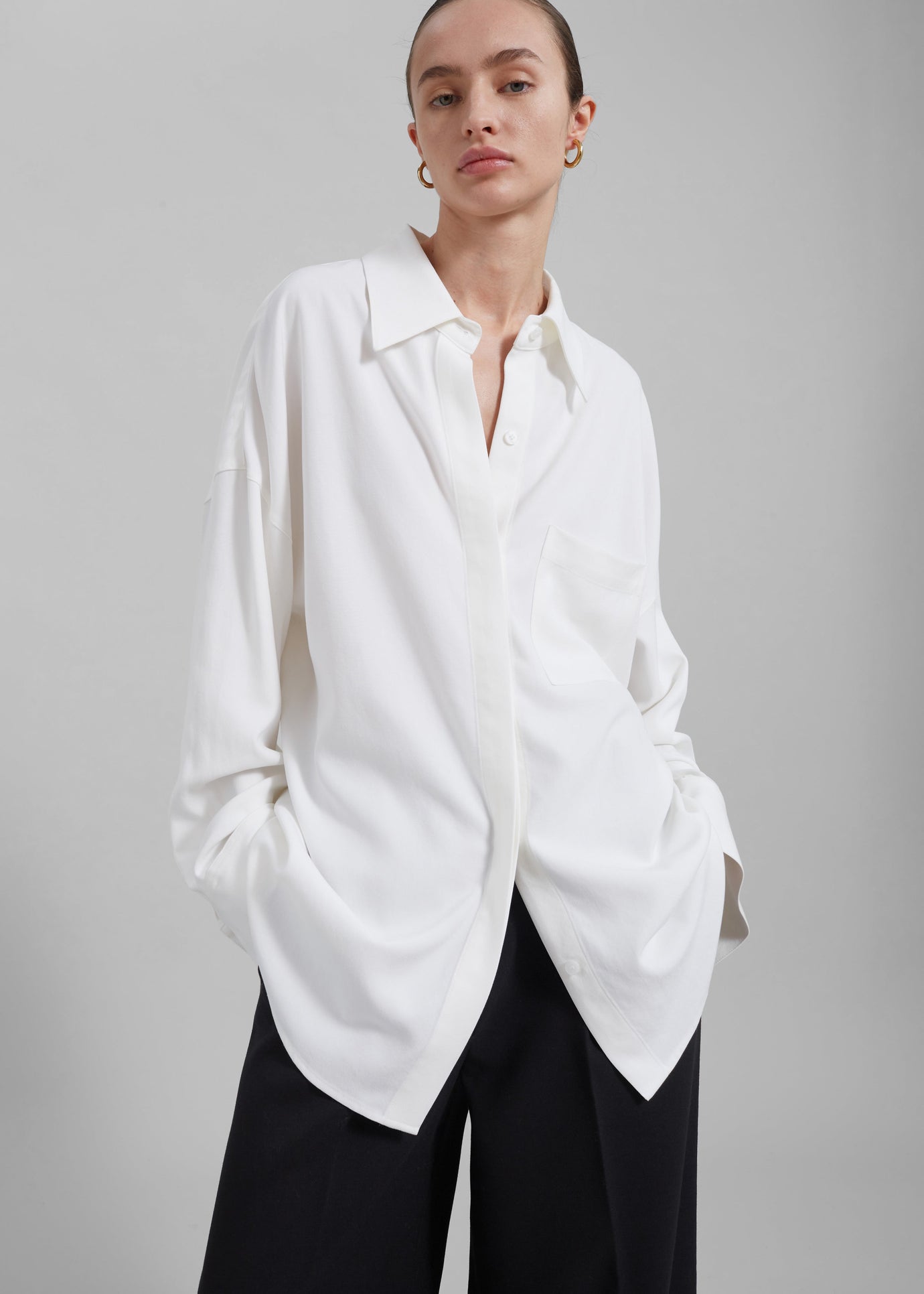 Lakely Oversized Button Down Shirt - White