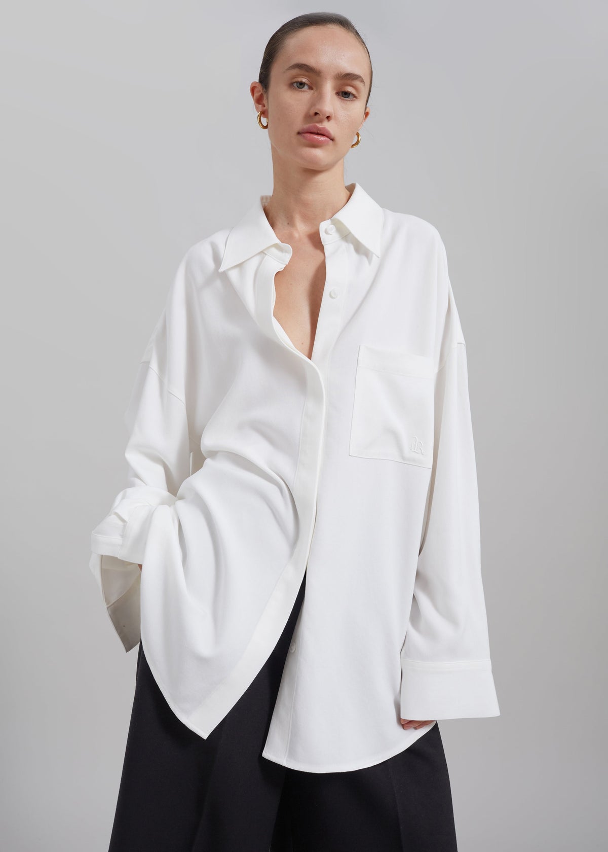 Della Midweight Button Up Shirt - White - 3