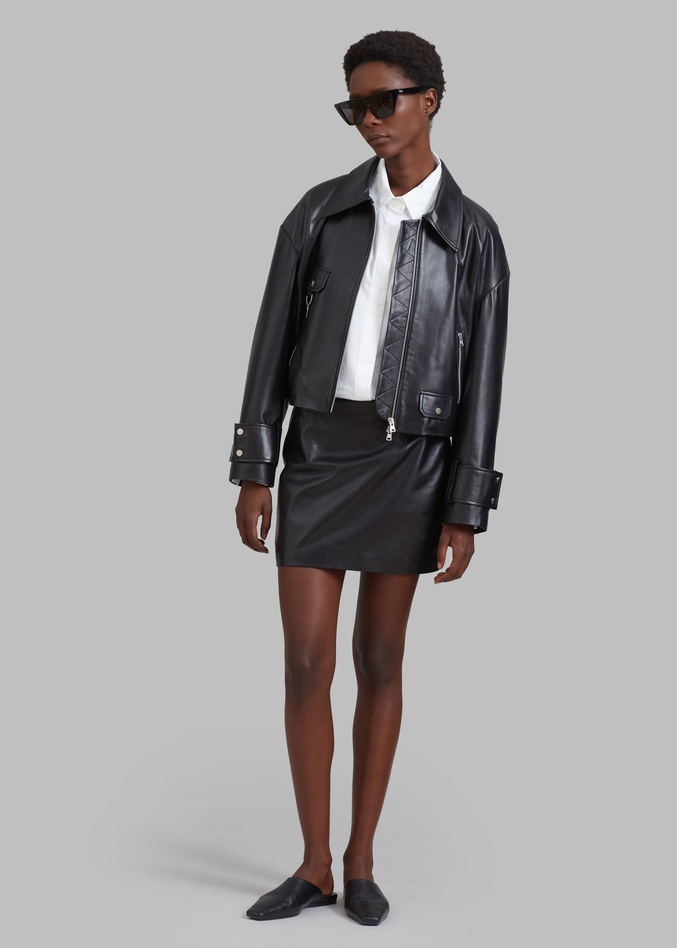 Derby Leather Mini Skirt - Black - 1