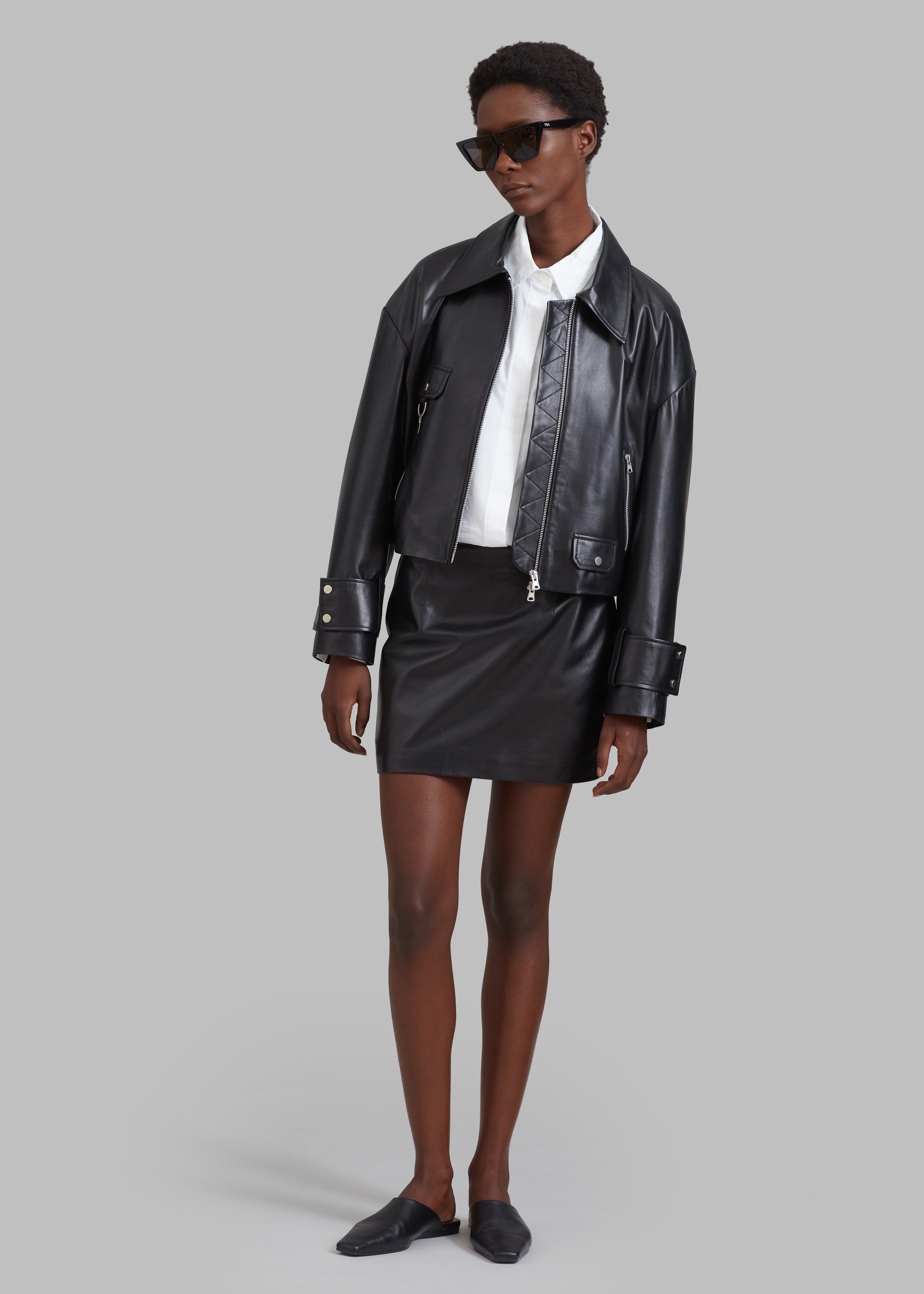 Derby Leather Mini Skirt - Black - 2