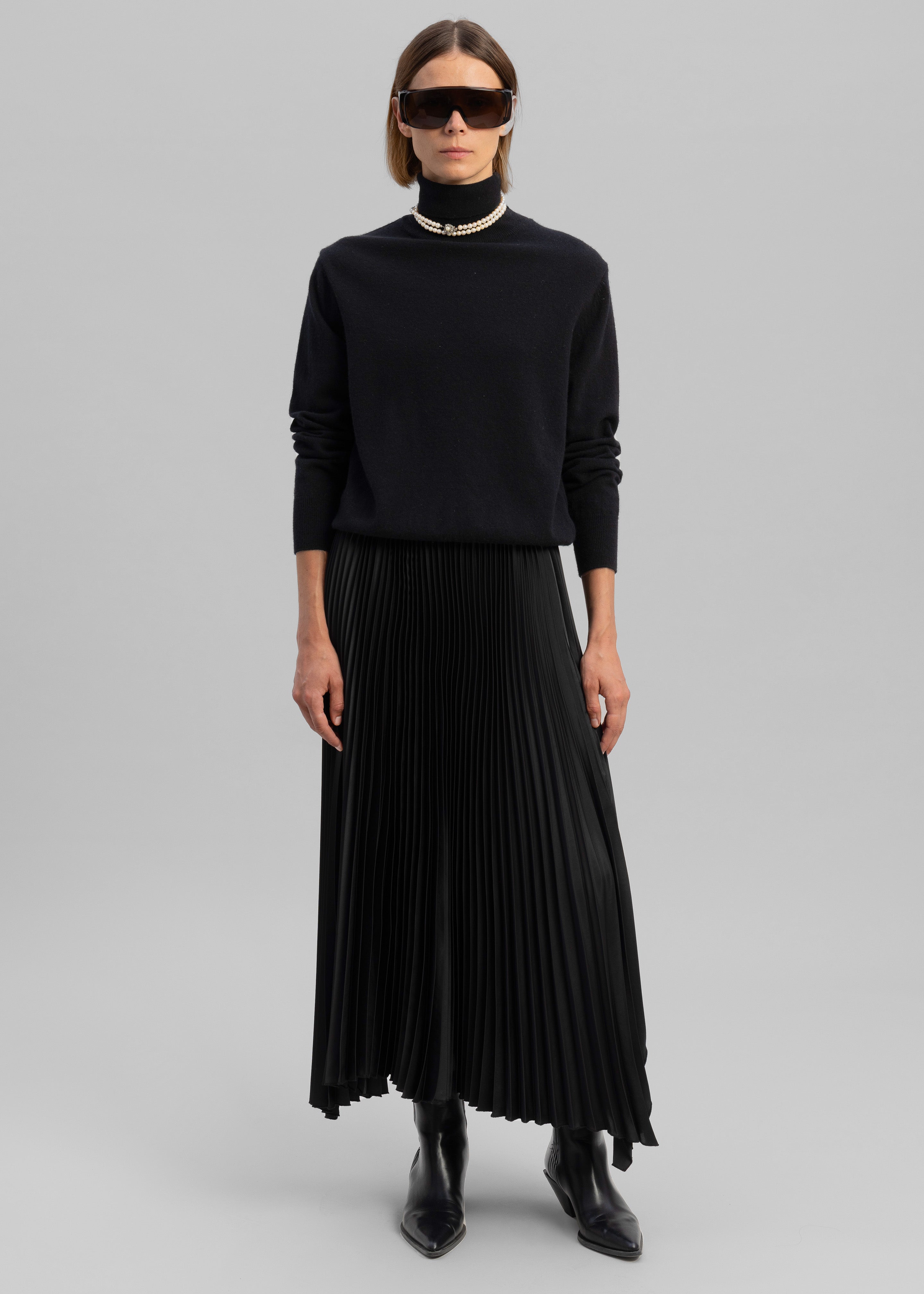 Debra Pleated Midi Skirt - Black - 4