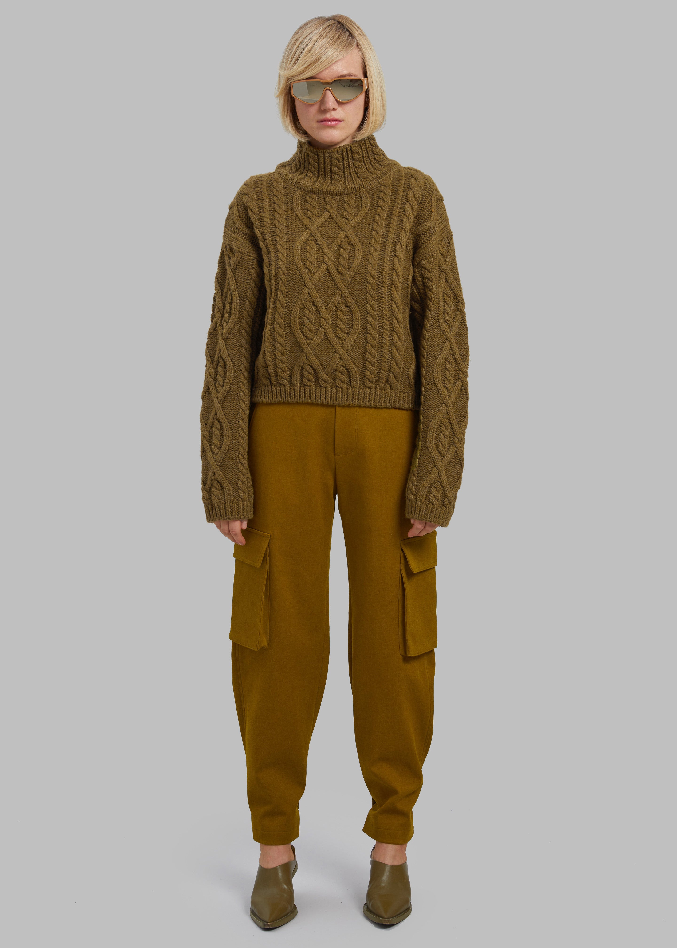 Devi Cable-Knit Mock Neck Sweater - Khaki Brown - 5