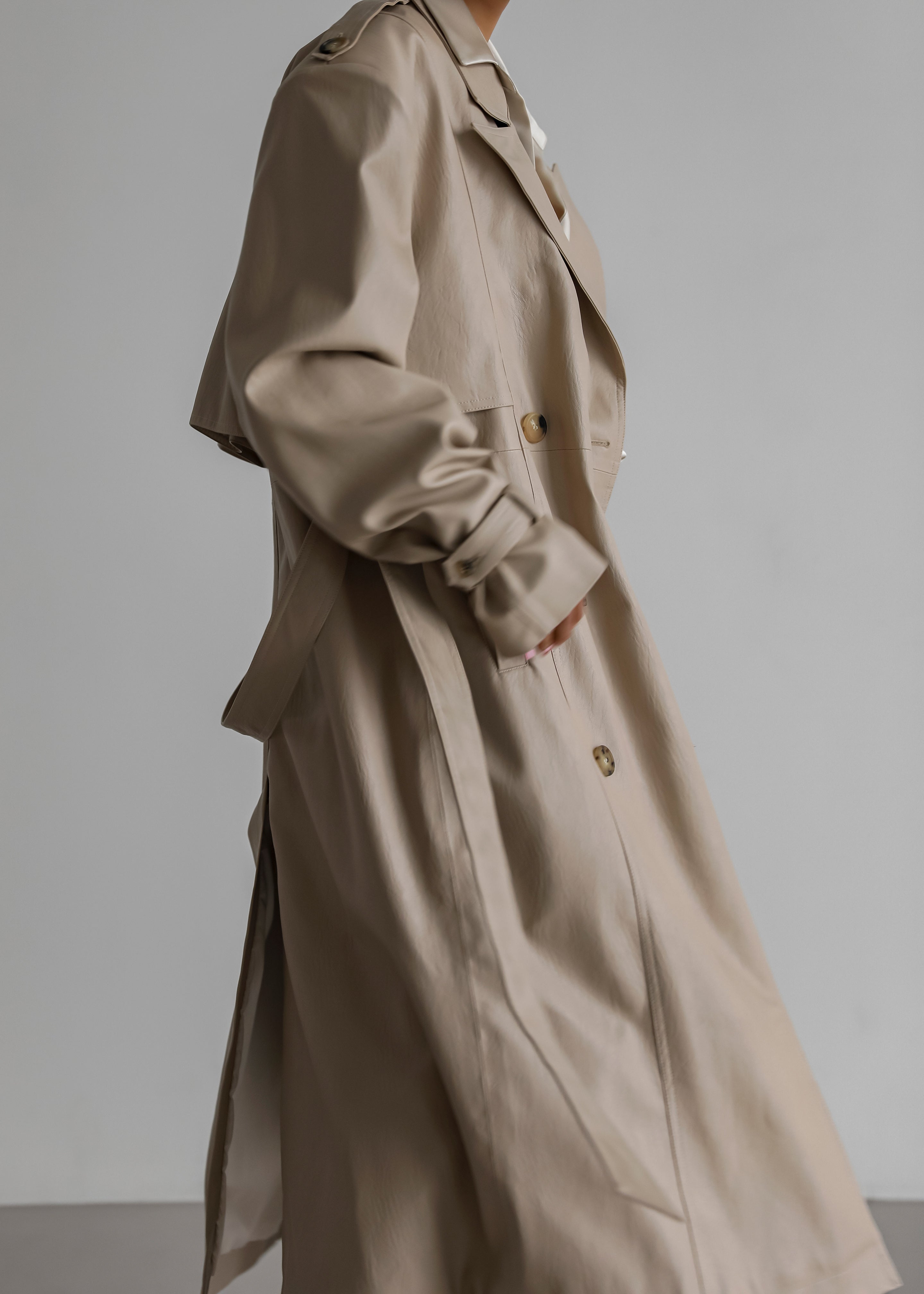 Diana Faux Leather Trench Coat - Beige - 9