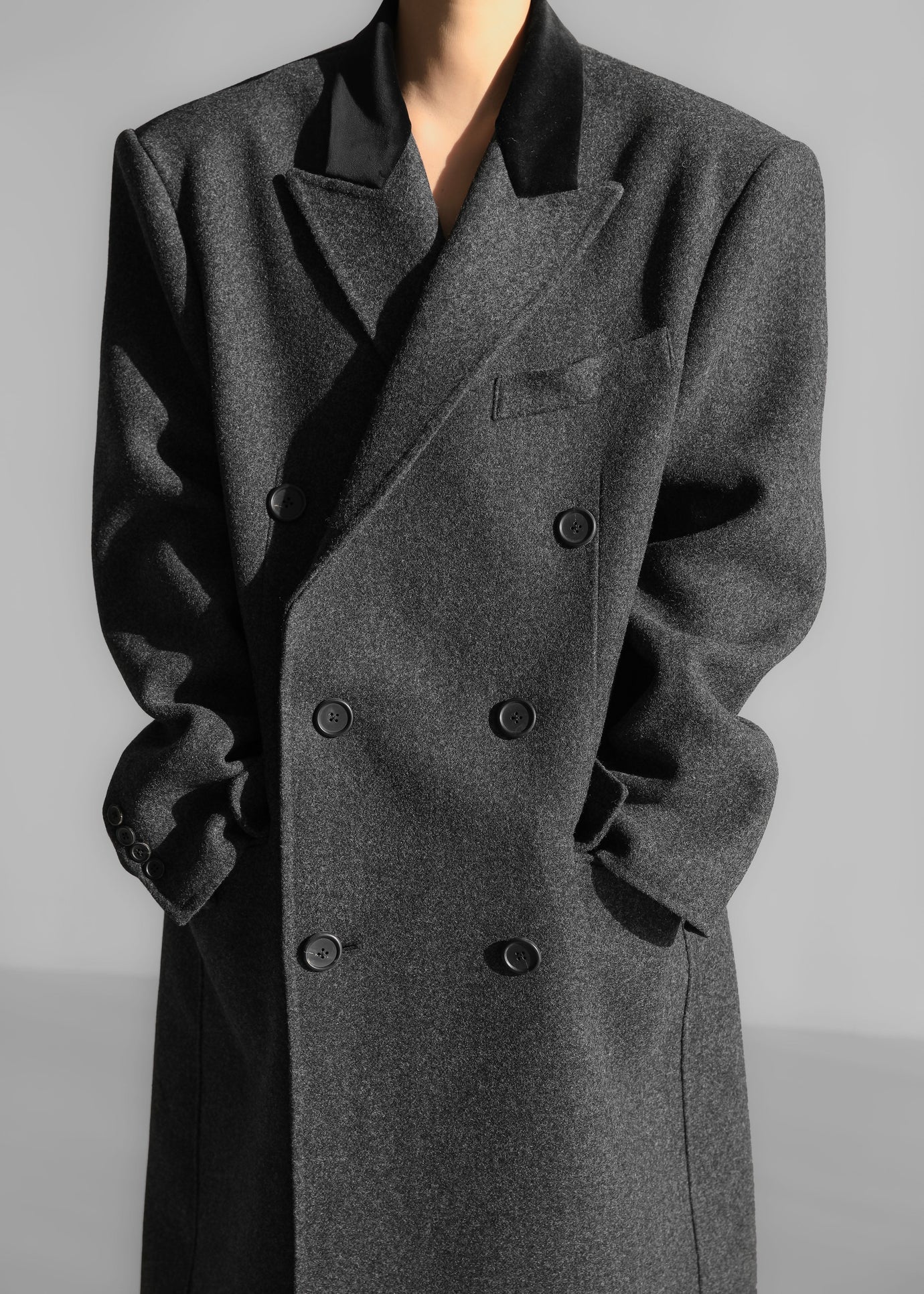 Dolly Contrast Collar Coat - Dark Grey Melange - 1