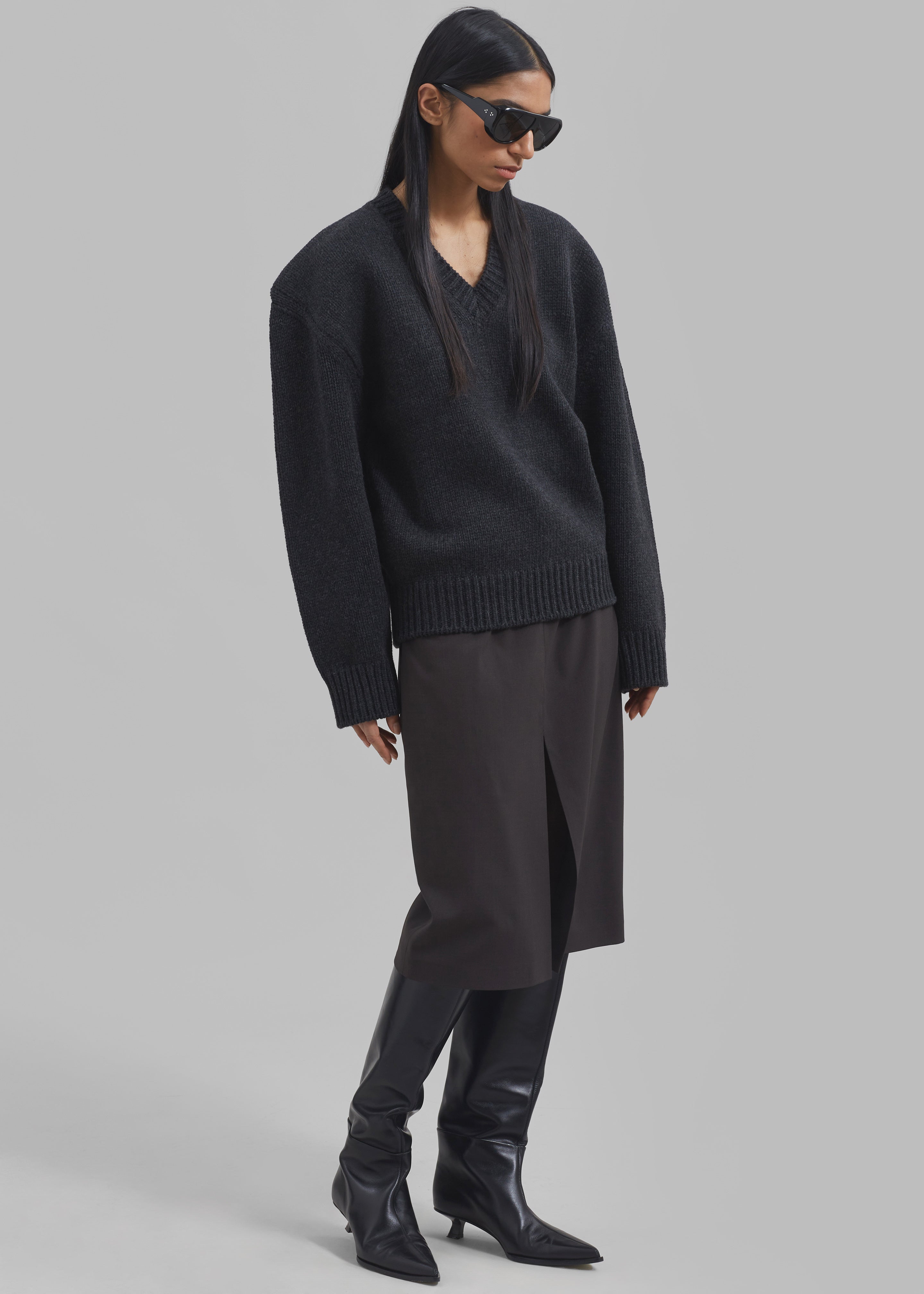 Edina Two Tone Wool Sweater - Charcoal - 8