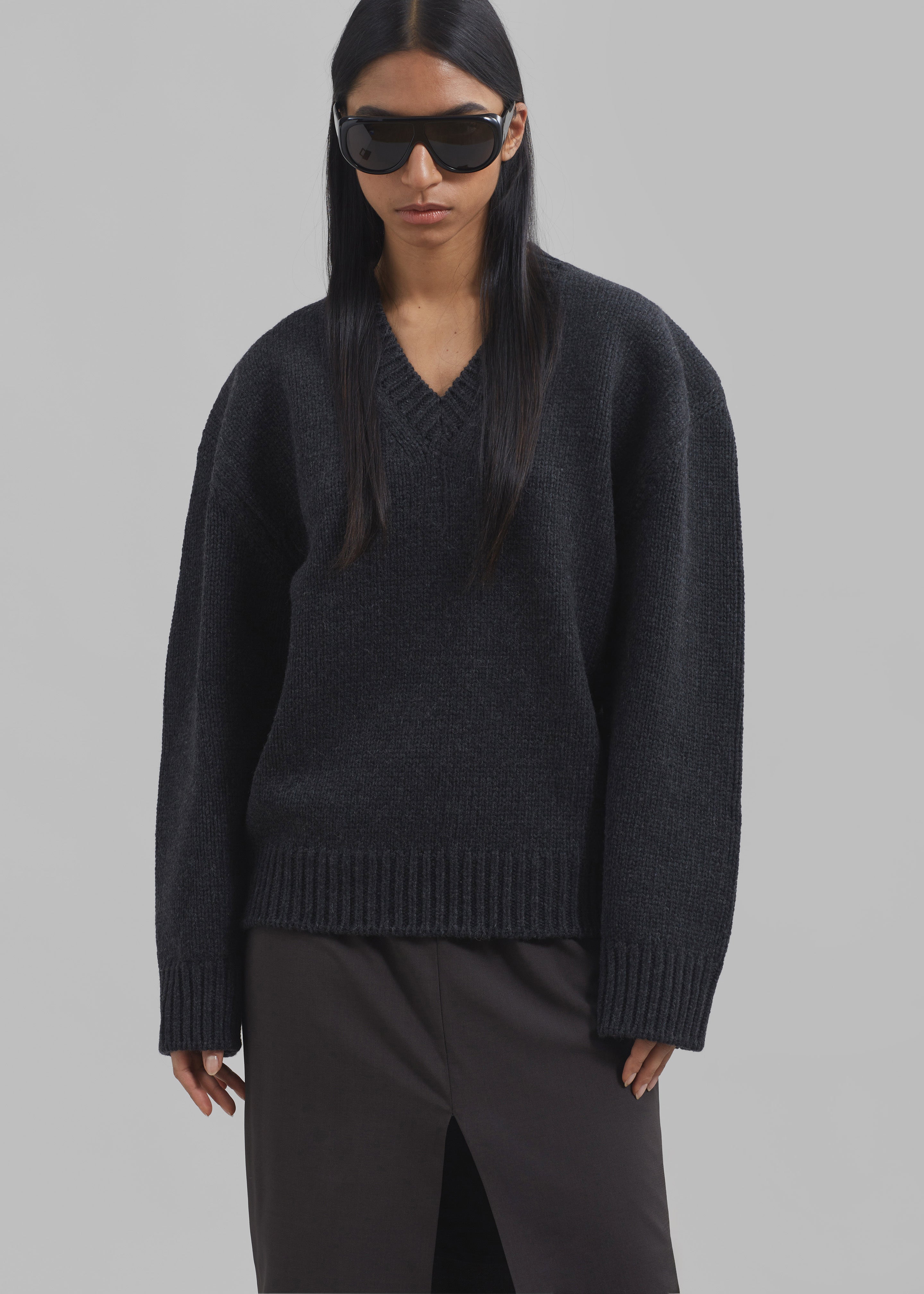 Edina Two Tone Wool Sweater - Charcoal - 6