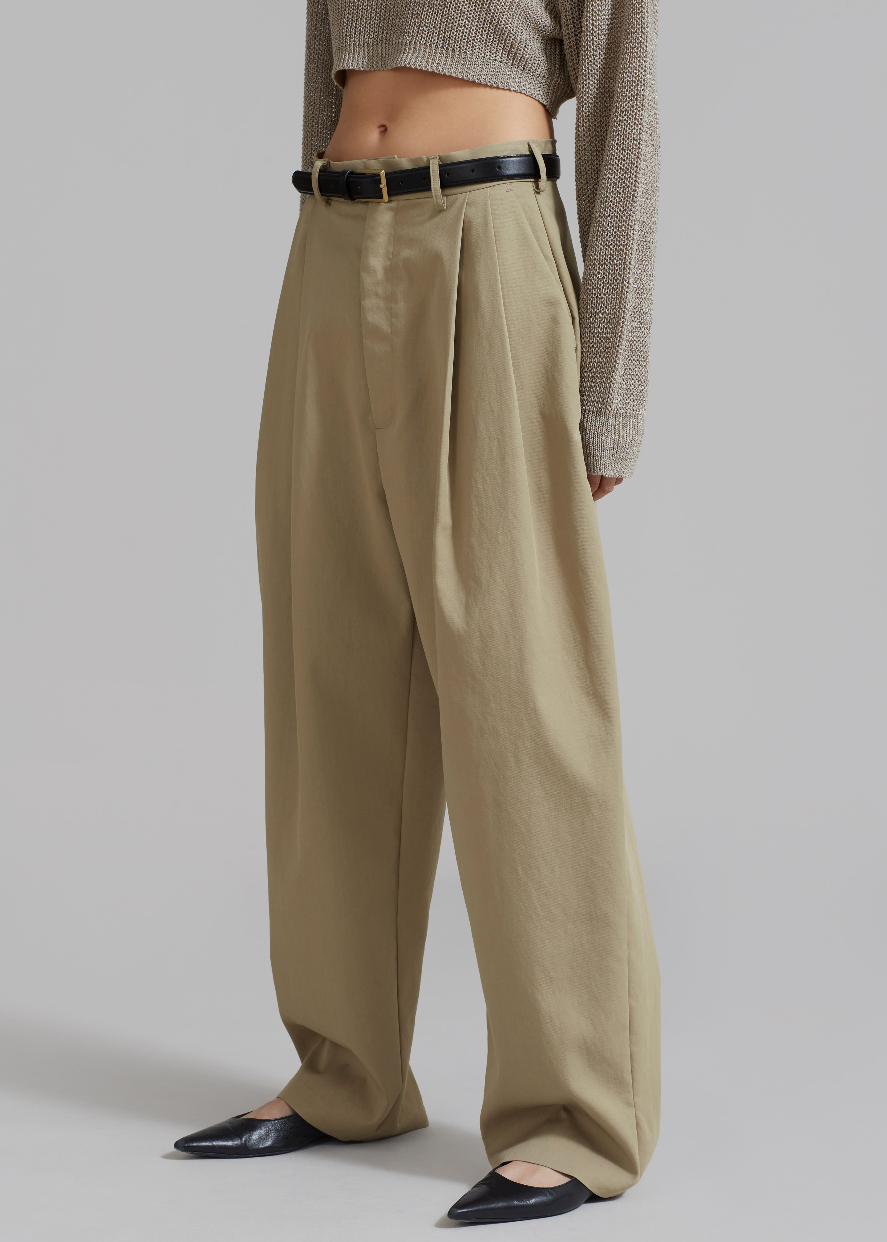 Effie Pleated Pants - Khaki - 1