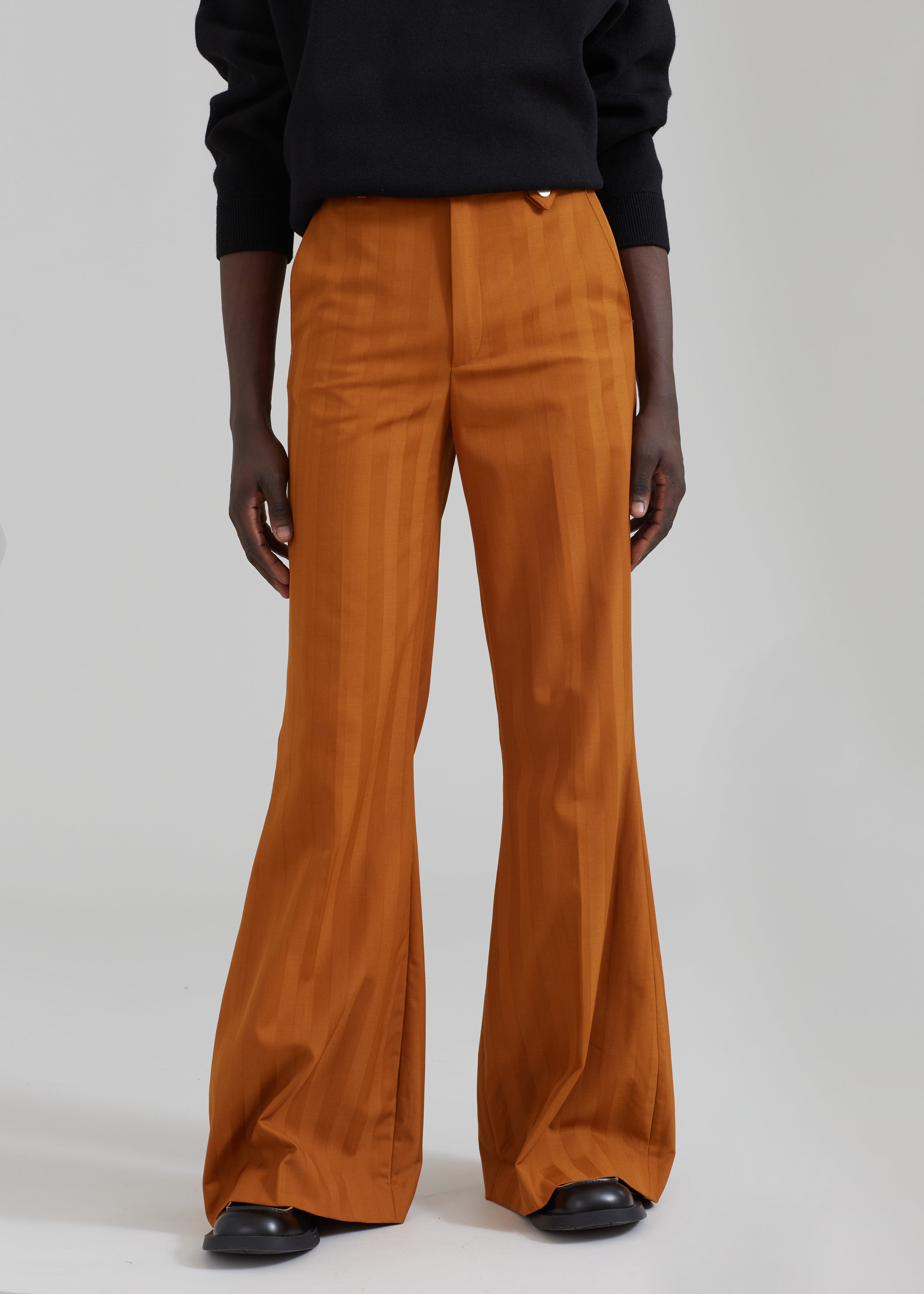 EGONLab Mega Flared Pants - Orange Stripes Wool - 2