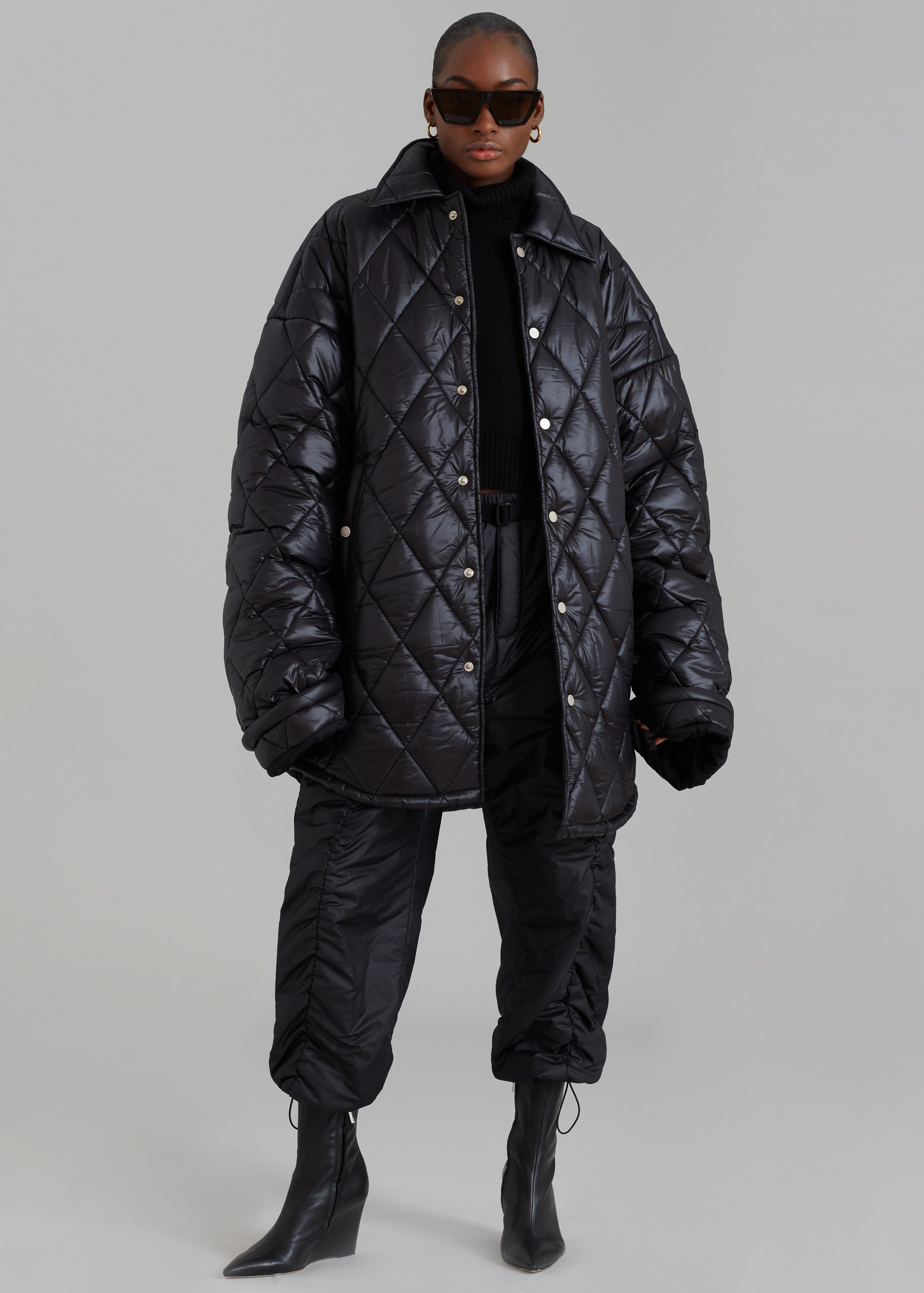 EGONLab Snow Quilted Puffer Jacket - Shiny Black Pl - 9