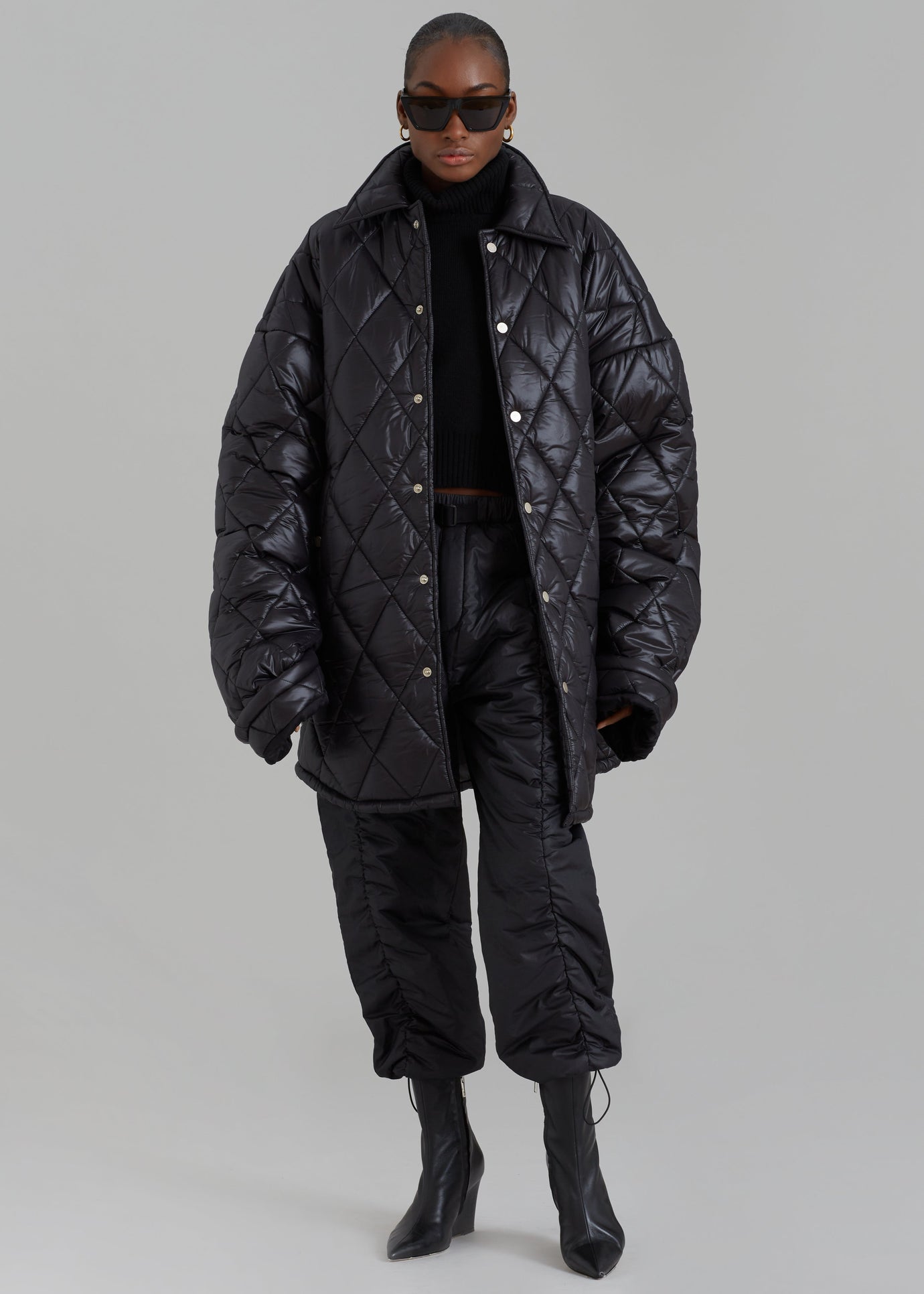 EGONLab Snow Quilted Puffer Jacket - Shiny Black Pl