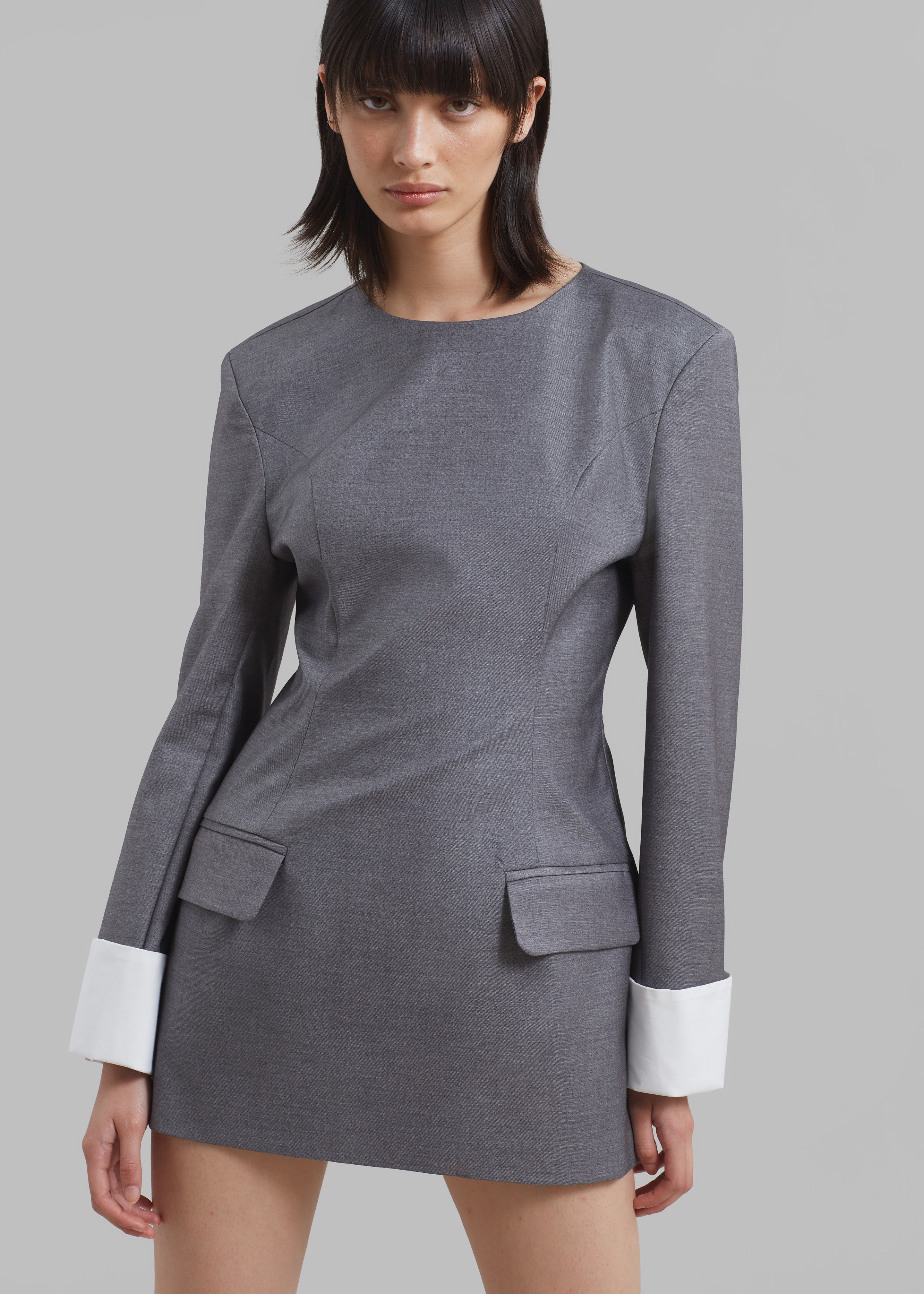 Eliza Padded Suit Dress - Grey - 4