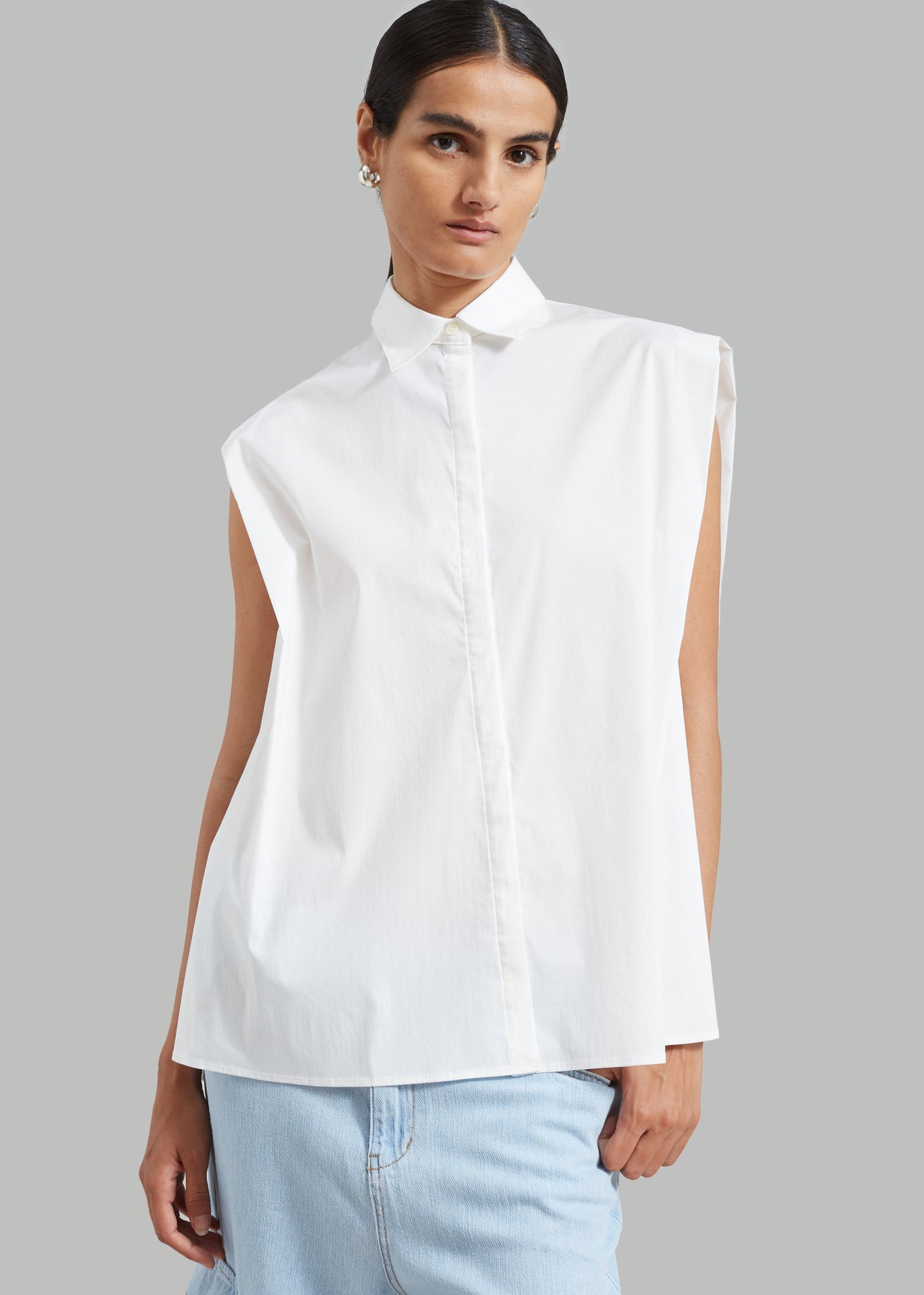 Ellen Sleeveless Button Down Shirt - White - 1