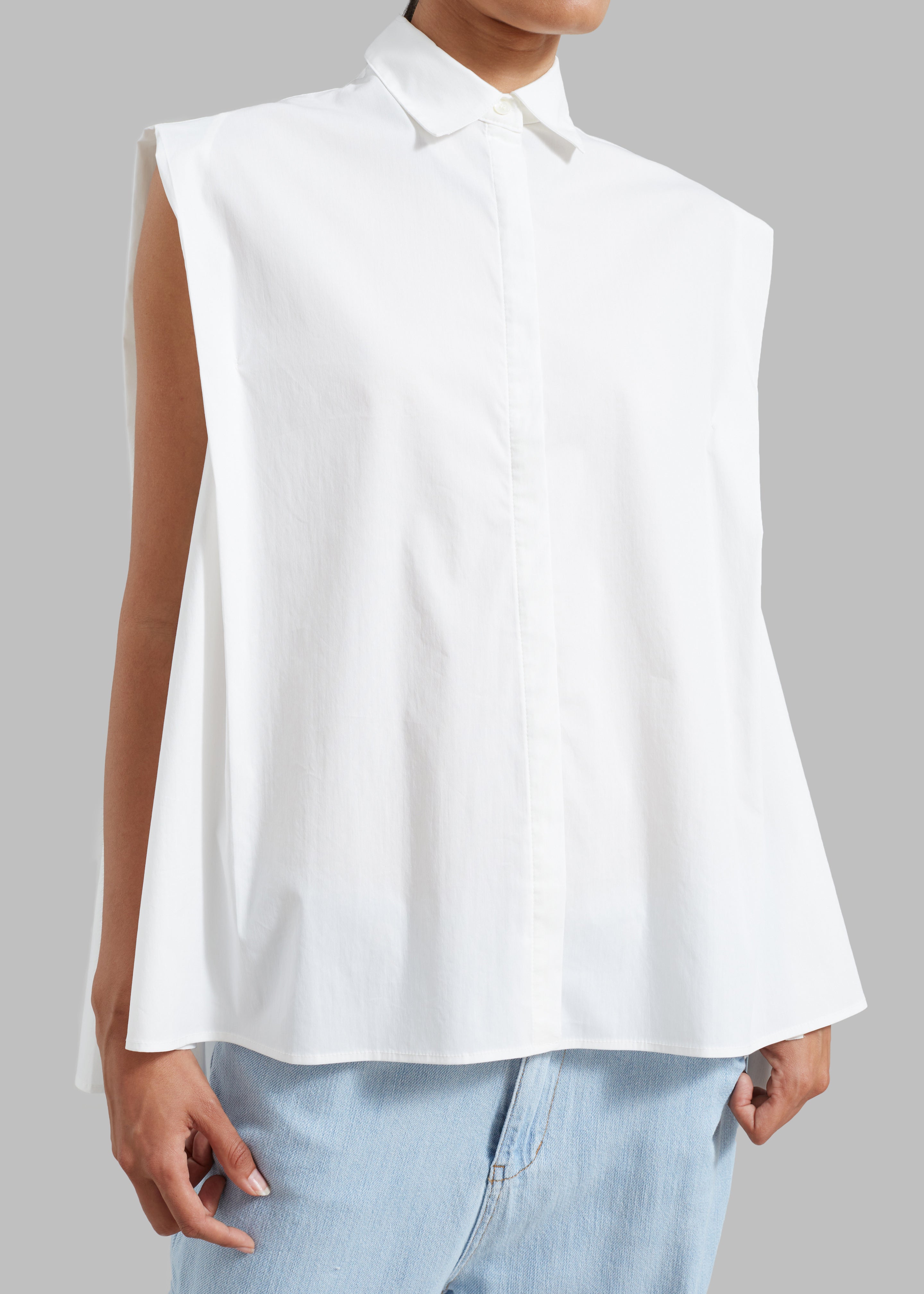 Ellen Sleeveless Button Down Shirt - White - 5