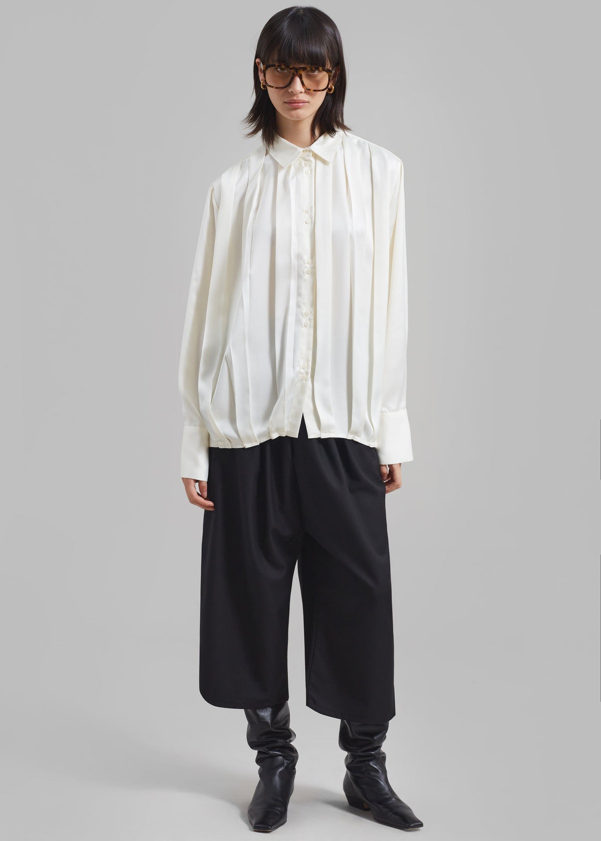 Elliana Front Pleated Blouse - Cream - 7