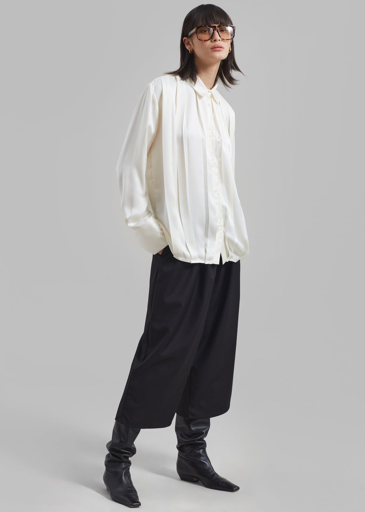 Elliana Front Pleated Blouse - Cream - 2