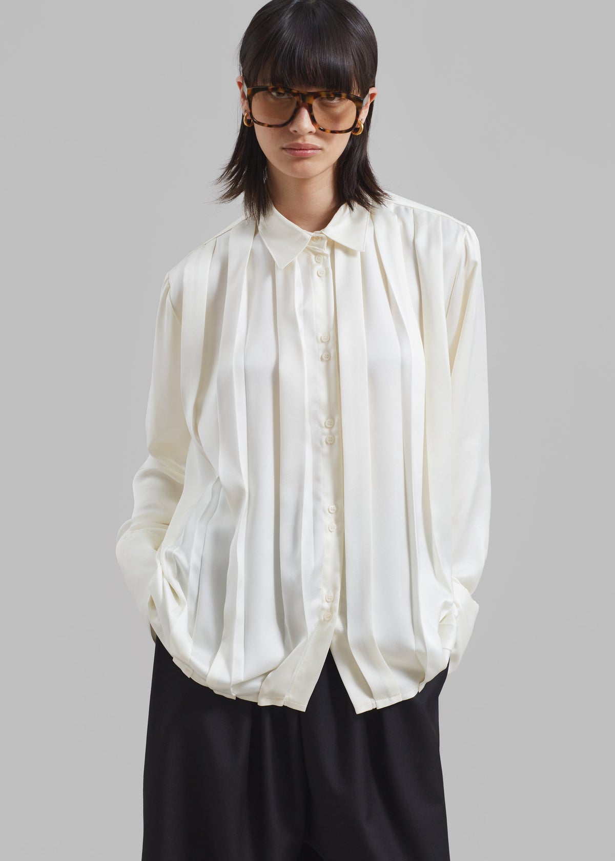 Elliana Front Pleated Blouse - Cream - 5