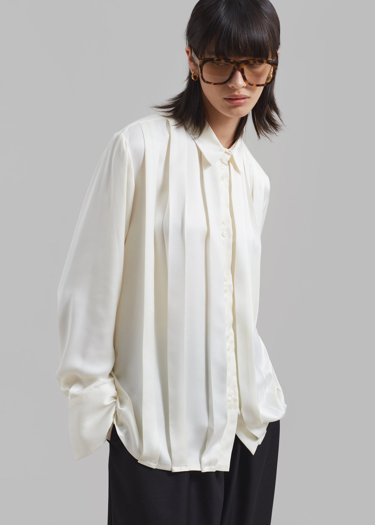 Elliana Front Pleated Blouse - Cream - 3