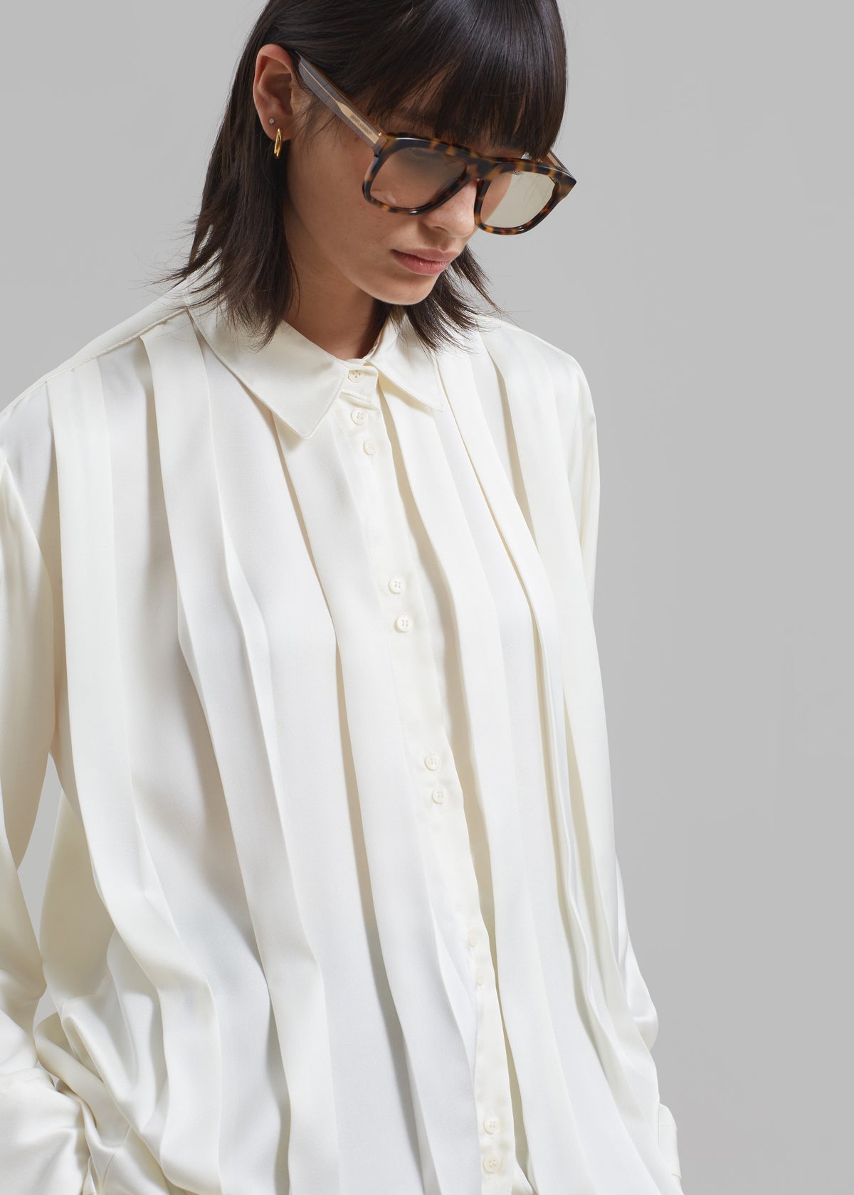 Elliana Front Pleated Blouse - Cream - 6