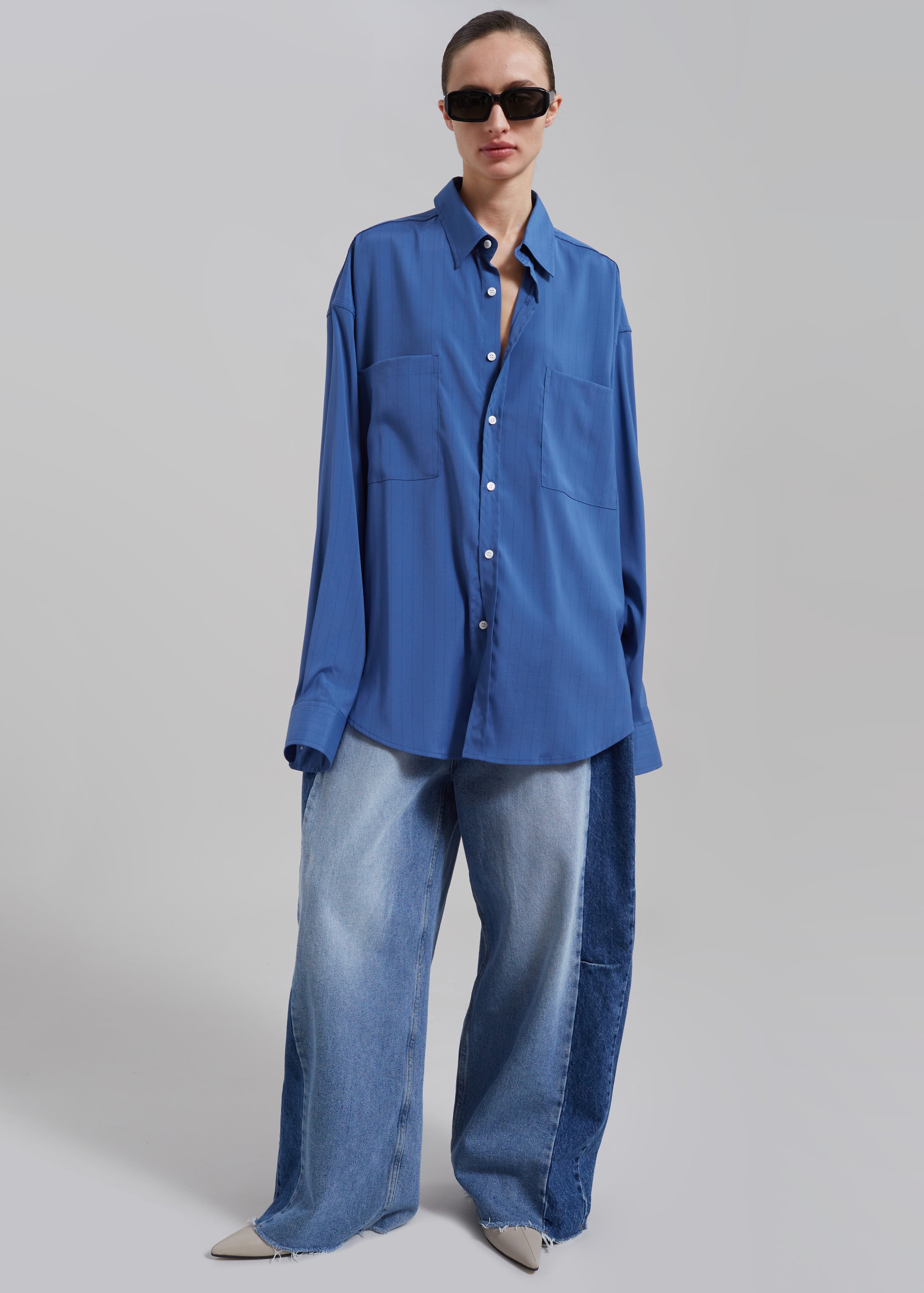 Elowen Button Up Shirt - Blue Stripe - 4