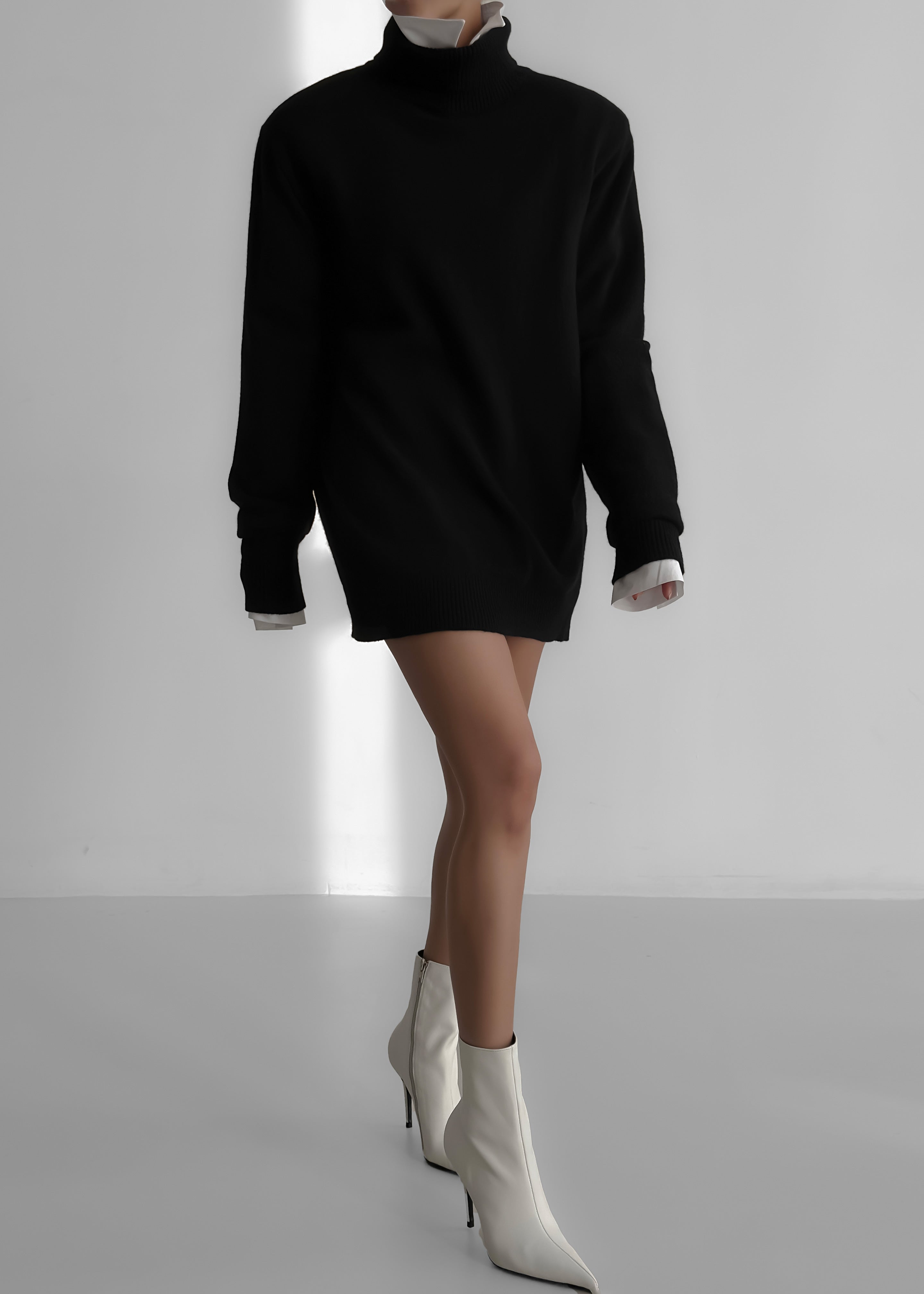 Emilia Mini Padded Sweater Dress - Black - 1