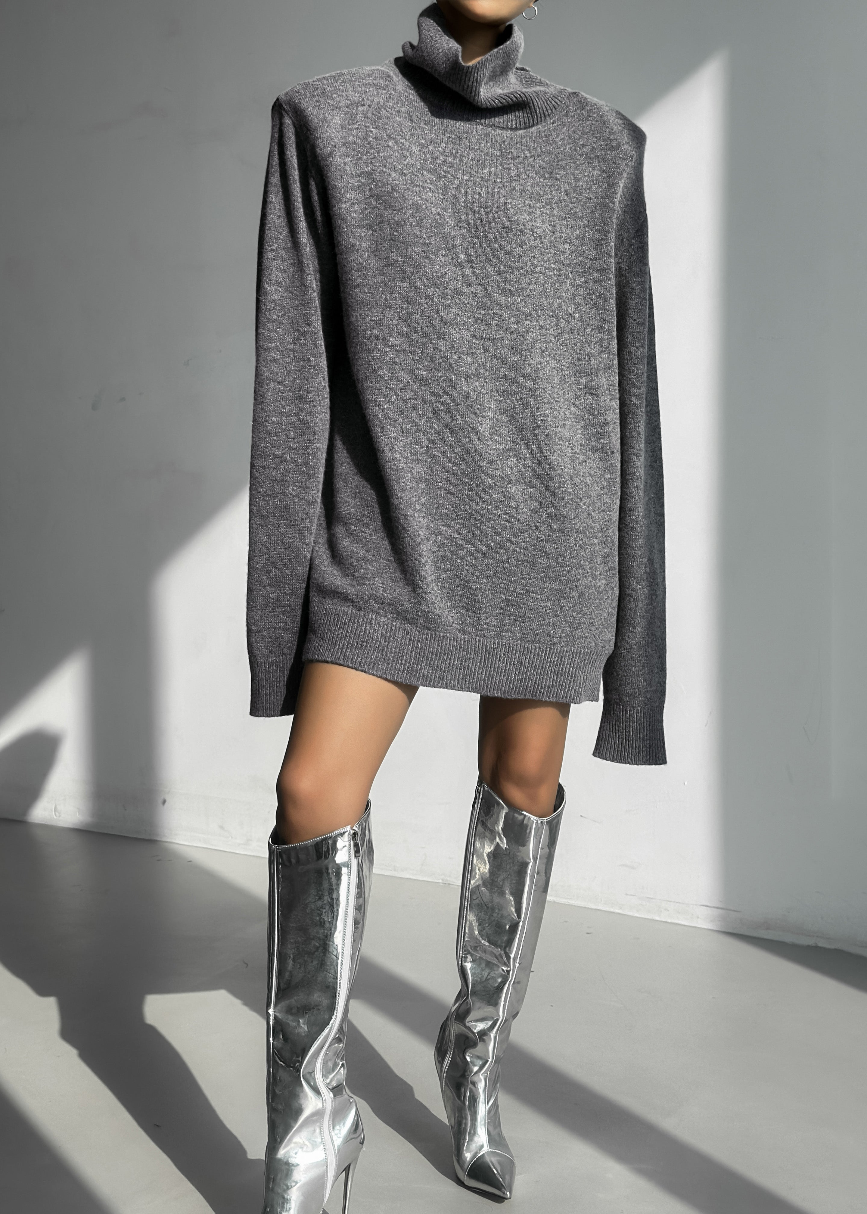 Emilia Mini Padded Sweater Dress - Grey - 10
