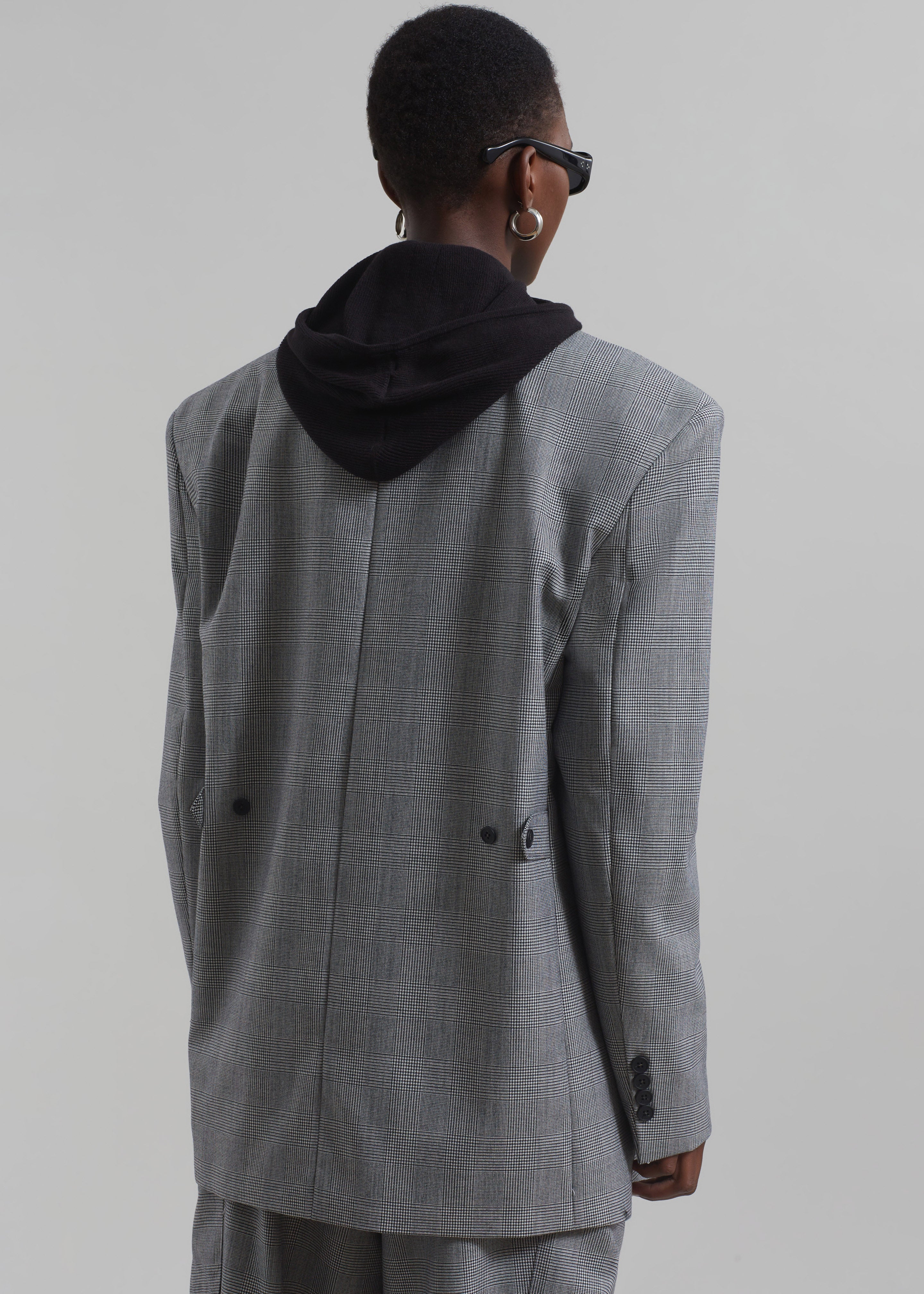 Essie Oversized Wool Blazer - Light Grey Plaid - 11